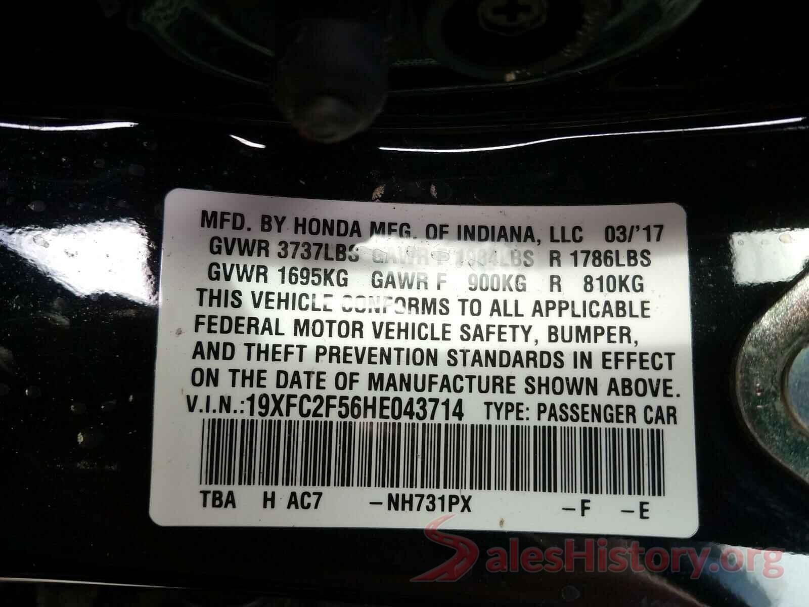 19XFC2F56HE043714 2017 HONDA CIVIC