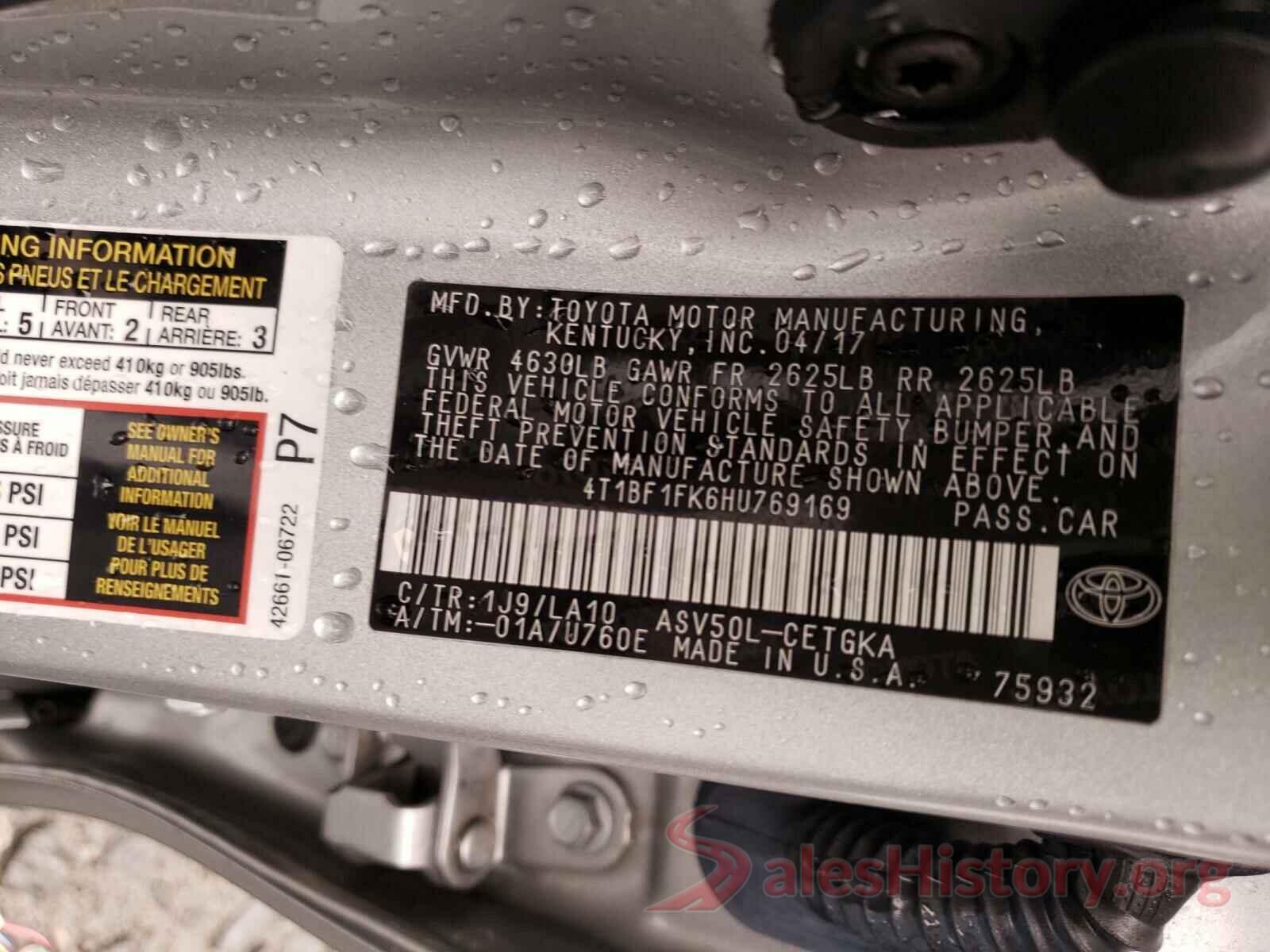 4T1BF1FK6HU769169 2017 TOYOTA CAMRY