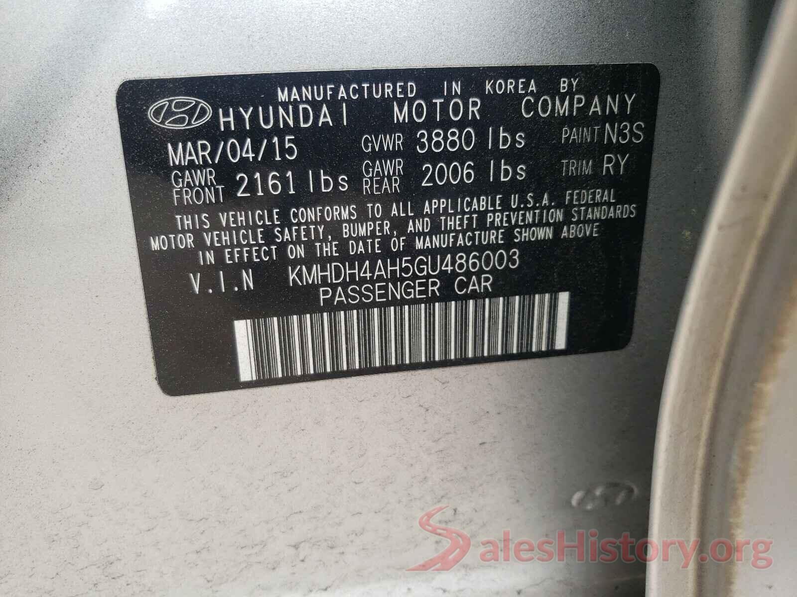 KMHDH4AH5GU486003 2016 HYUNDAI ELANTRA