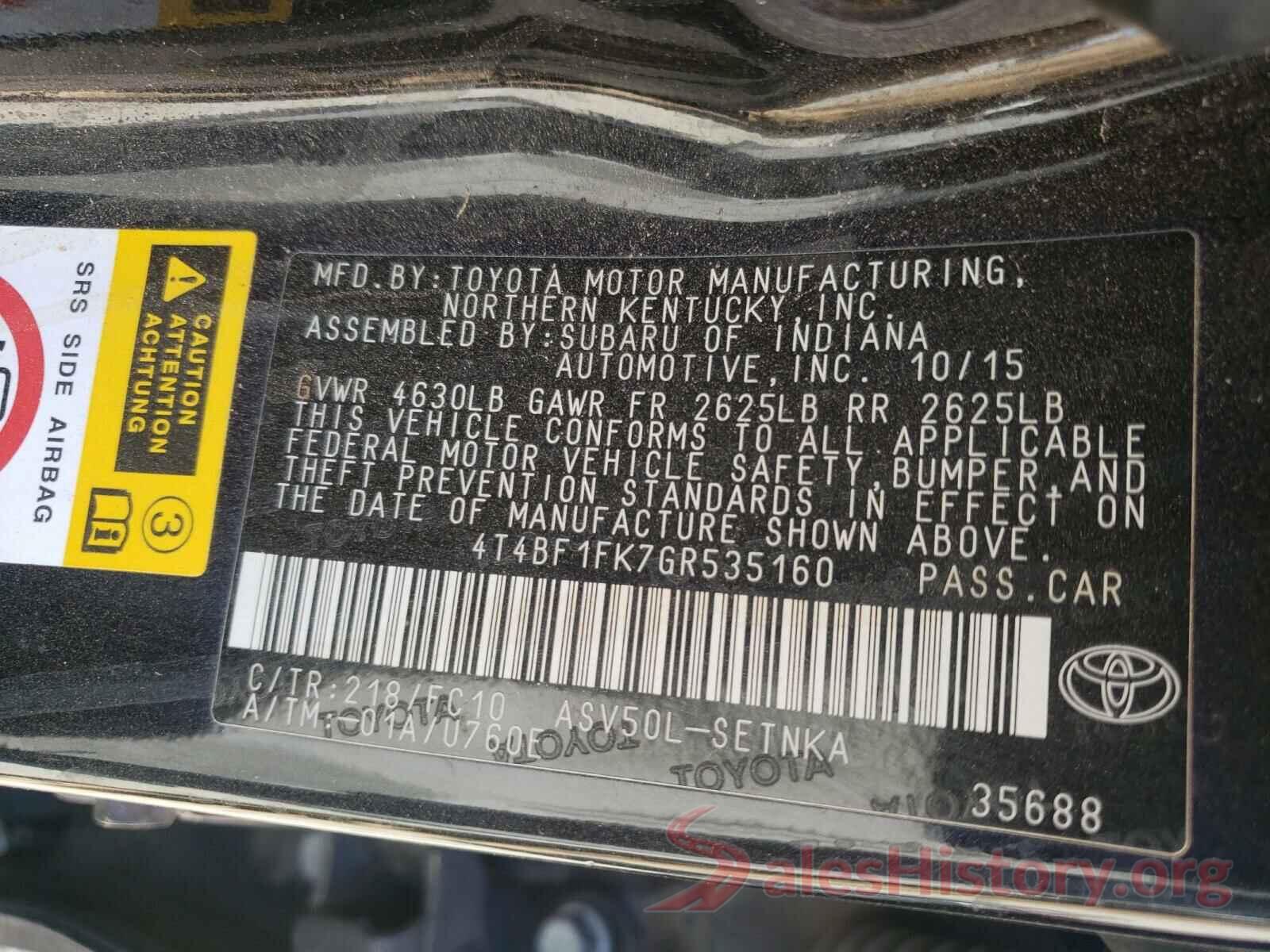 4T4BF1FK7GR535160 2016 TOYOTA CAMRY