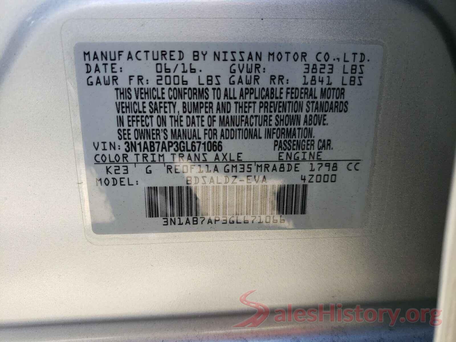 3N1AB7AP3GL671066 2016 NISSAN SENTRA