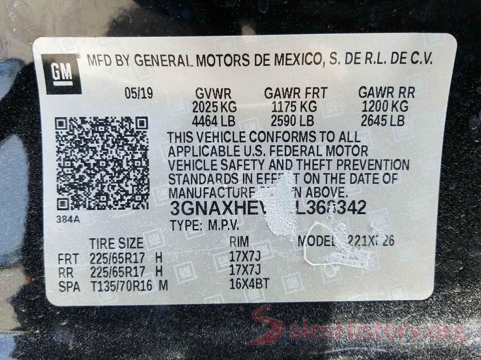 3GNAXHEV2KL368342 2019 CHEVROLET EQUINOX