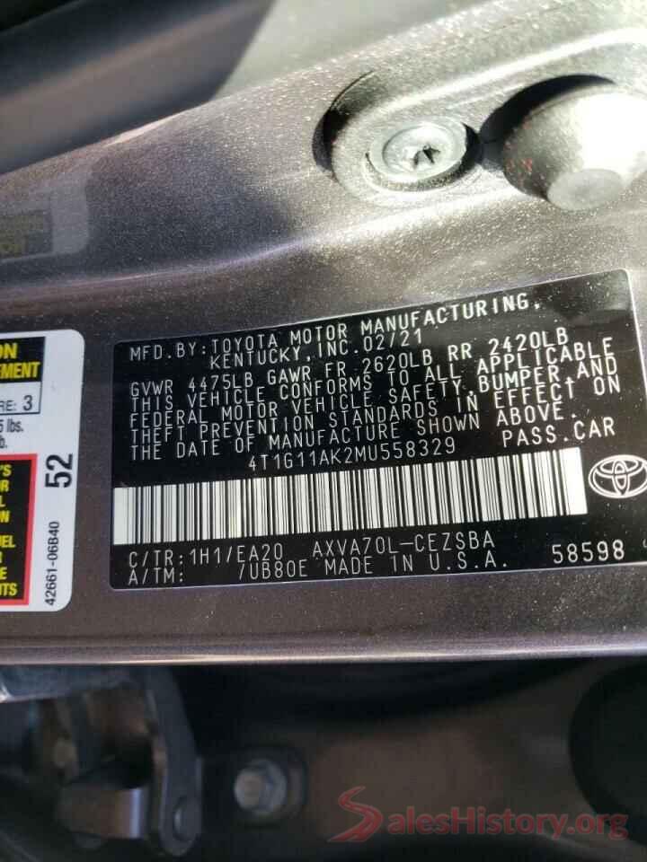 4T1G11AK2MU558329 2021 TOYOTA CAMRY