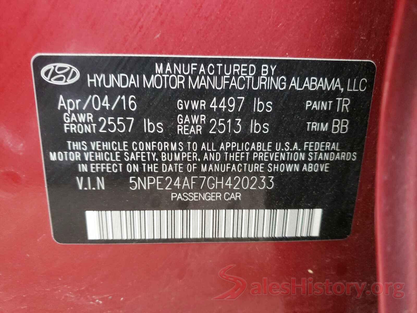 5NPE24AF7GH420233 2016 HYUNDAI SONATA