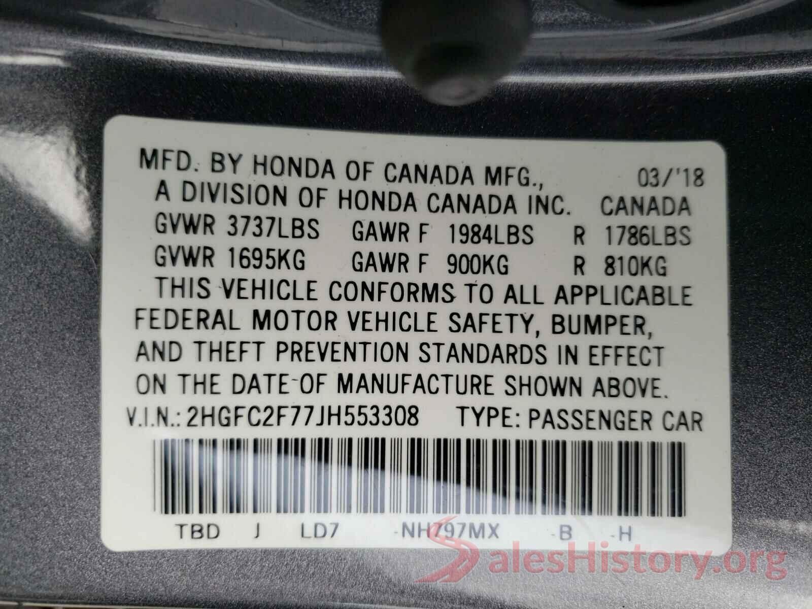 2HGFC2F77JH553308 2018 HONDA CIVIC