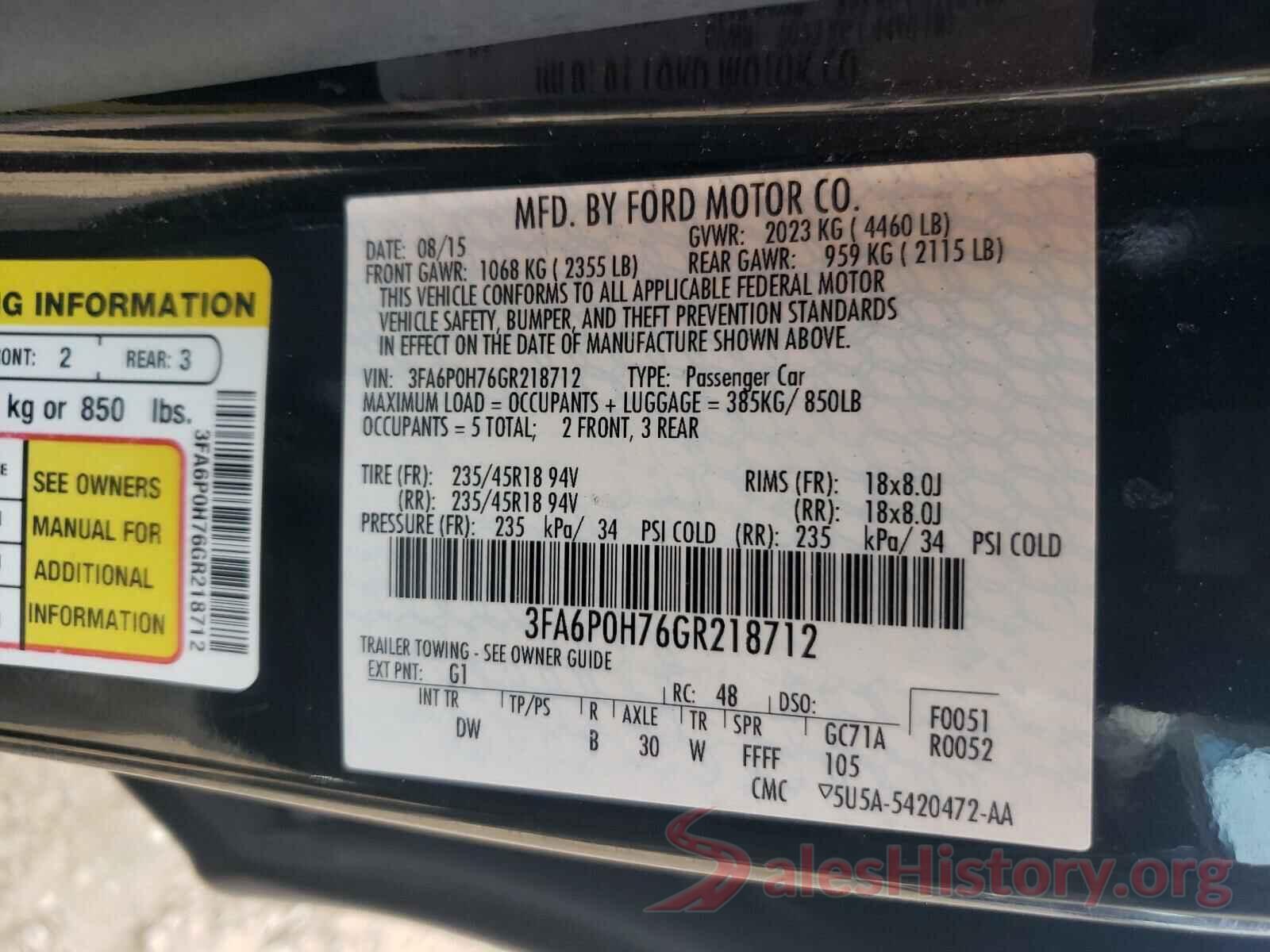 3FA6P0H76GR218712 2016 FORD FUSION