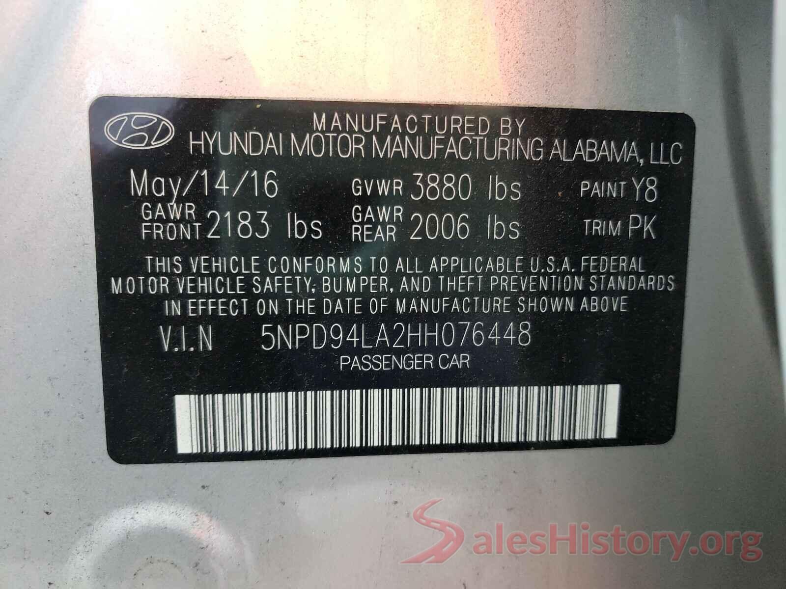 5NPD94LA2HH076448 2017 HYUNDAI ELANTRA