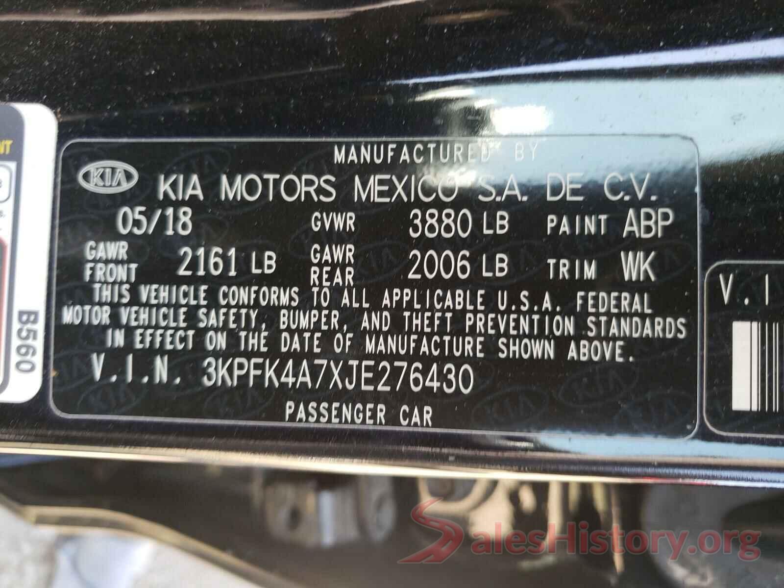 3KPFK4A7XJE276430 2018 KIA FORTE