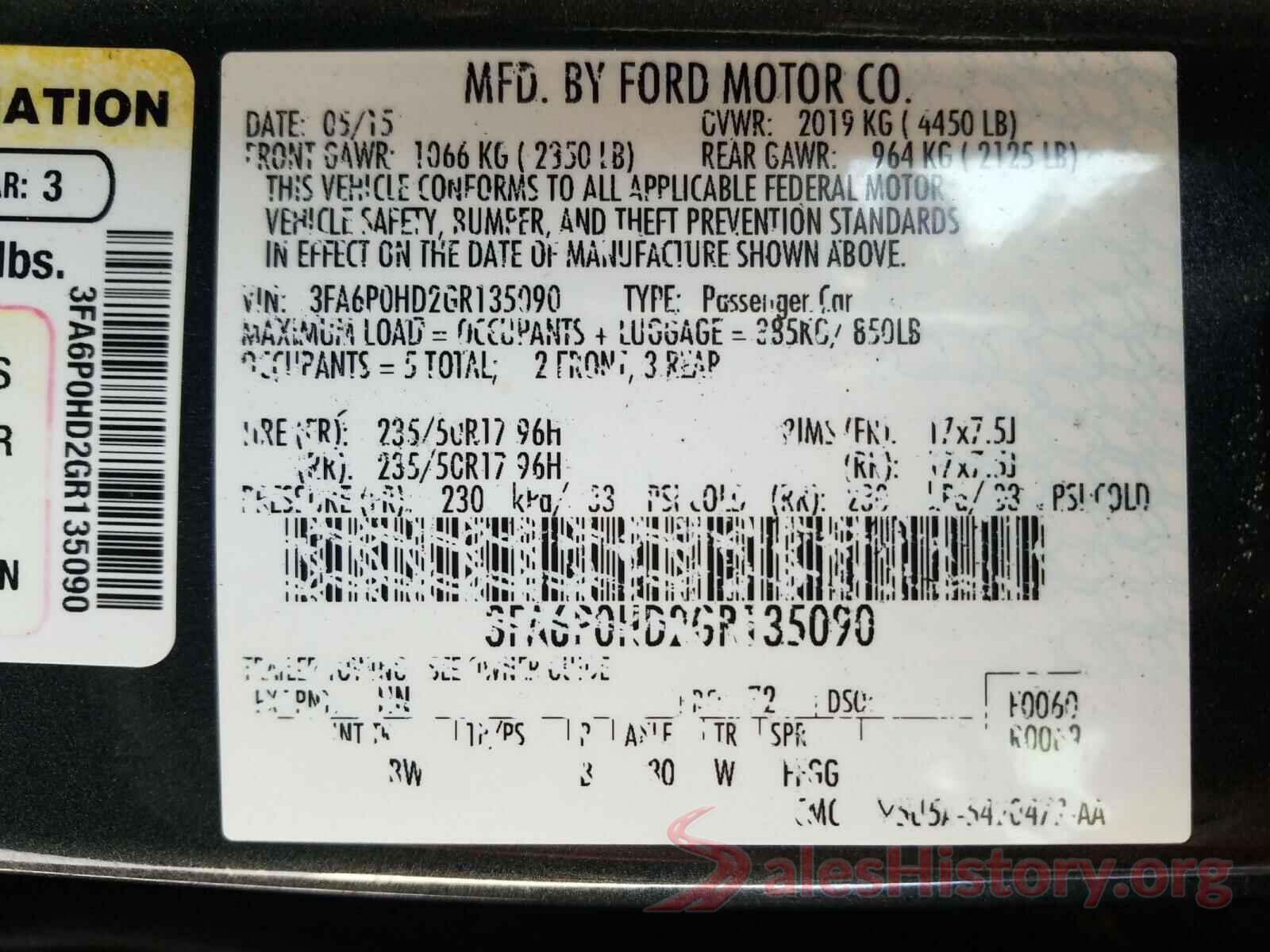 3FA6P0HD2GR135090 2016 FORD FUSION