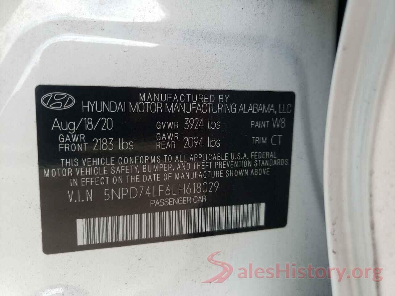 5NPD74LF6LH618029 2020 HYUNDAI ELANTRA