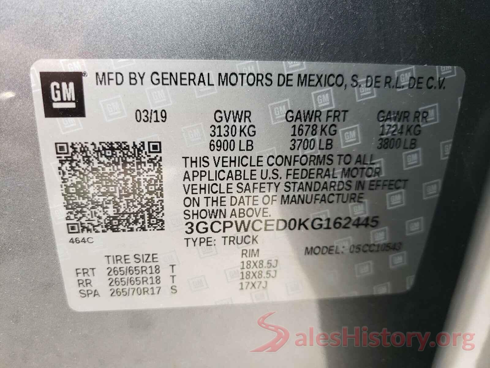 3GCPWCED0KG162445 2019 CHEVROLET SILVERADO