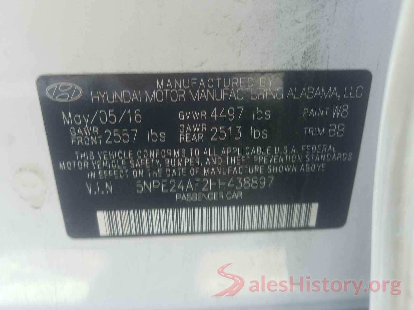 5NPE24AF2HH438897 2017 HYUNDAI SONATA