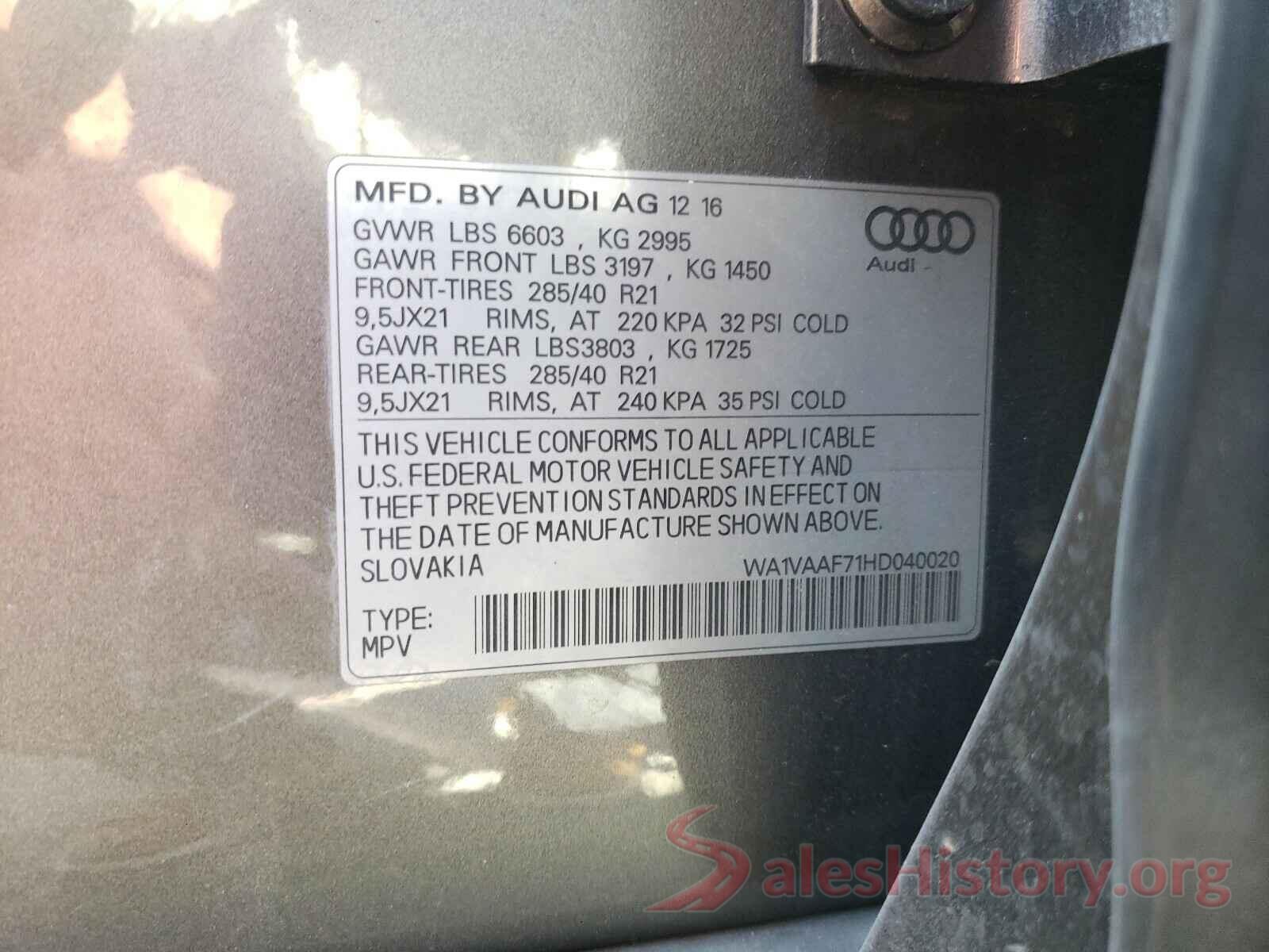 WA1VAAF71HD040020 2017 AUDI Q7