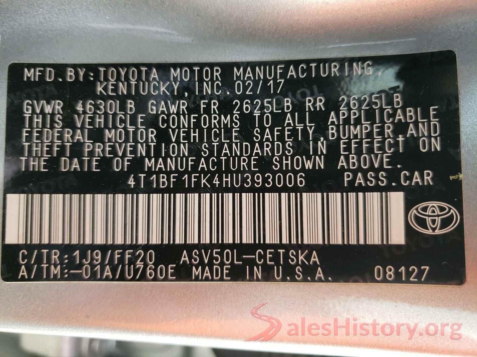 4T1BF1FK4HU393006 2017 TOYOTA CAMRY