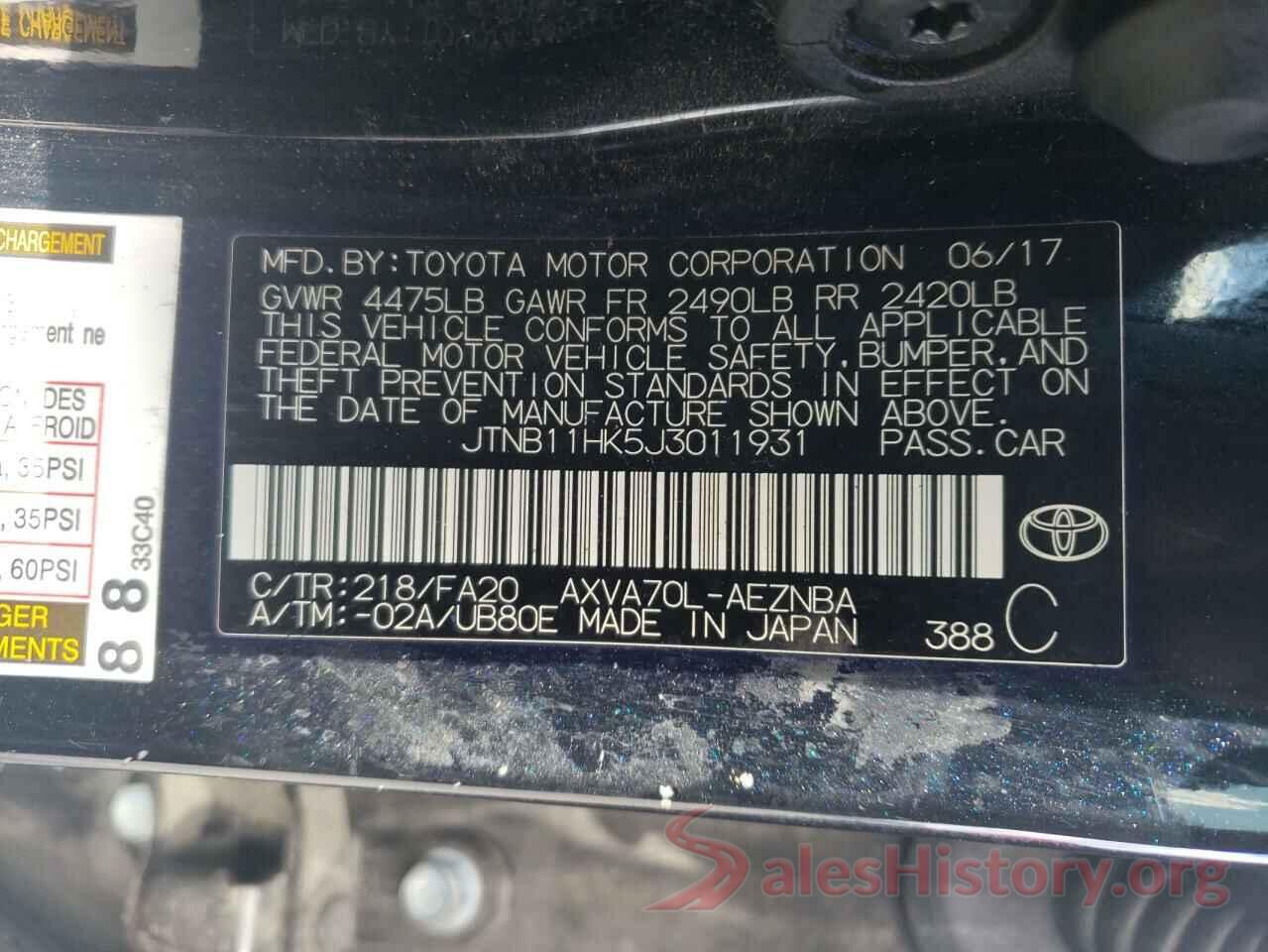 JTNB11HK5J3011931 2018 TOYOTA CAMRY