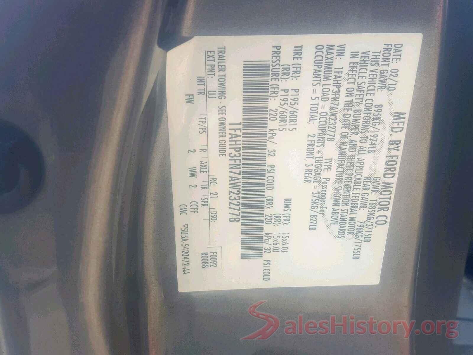 1FAHP3FN7AW232778 2010 FORD FOCUS SE