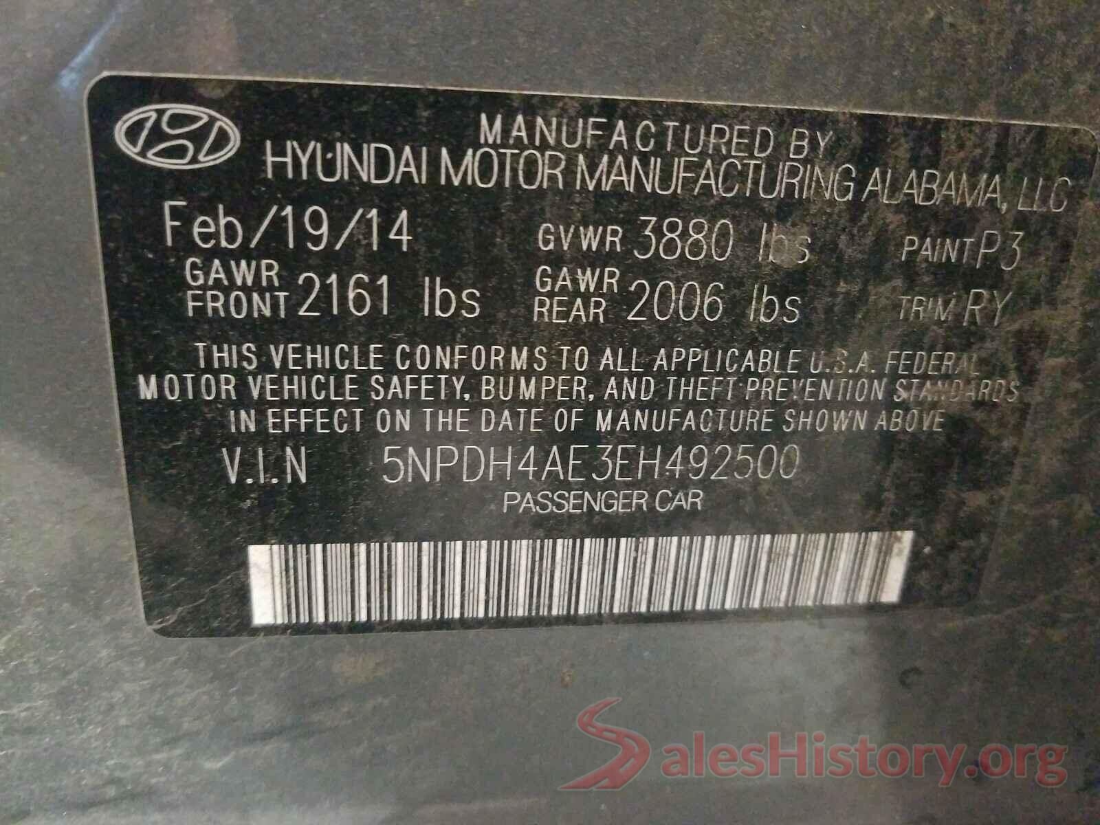 5NPDH4AE3EH492500 2014 HYUNDAI ELANTRA