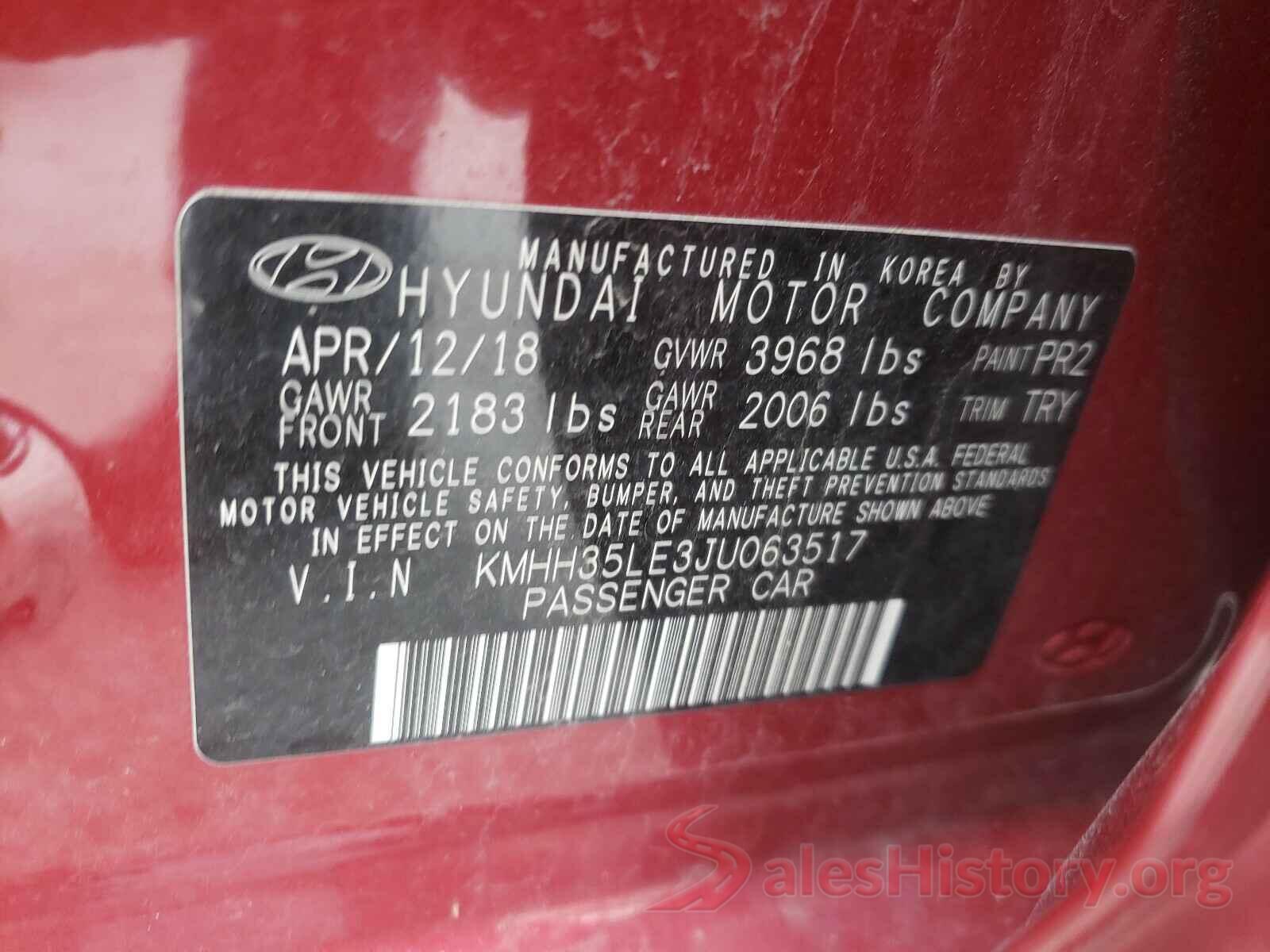 KMHH35LE3JU063517 2018 HYUNDAI ELANTRA