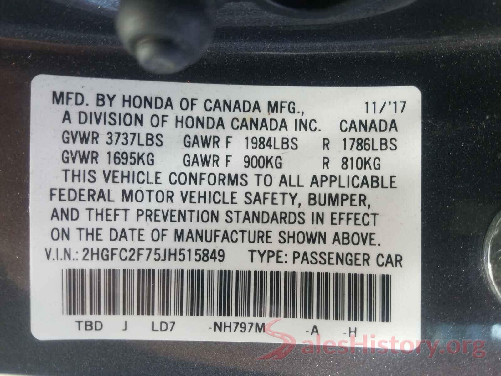 2HGFC2F75JH515849 2018 HONDA CIVIC