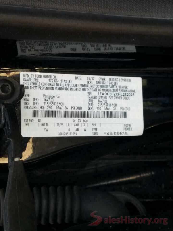 1FADP3F2XHL282025 2017 FORD FOCUS