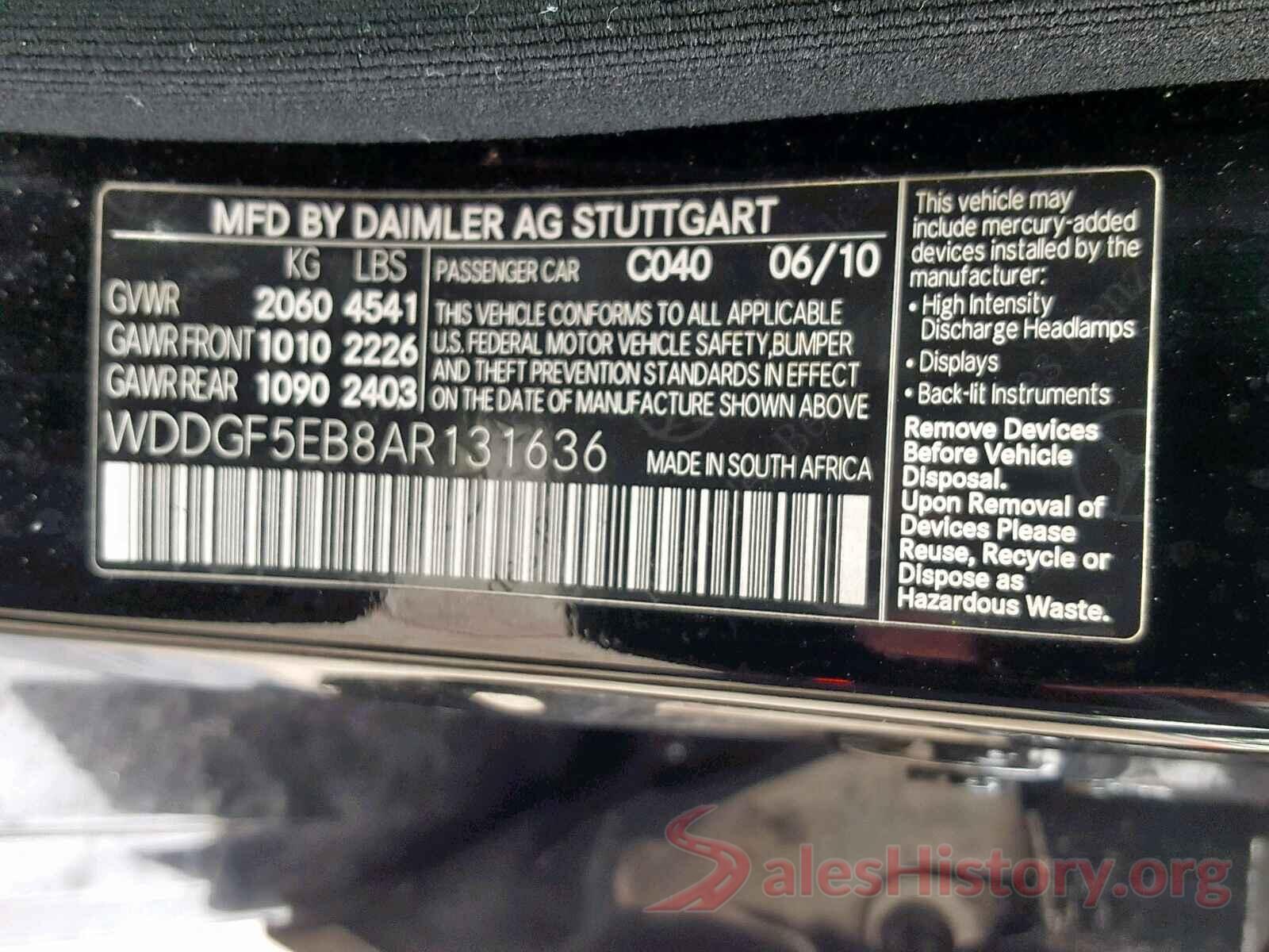 WDDGF5EB8AR131636 2010 MERCEDES-BENZ C CLASS