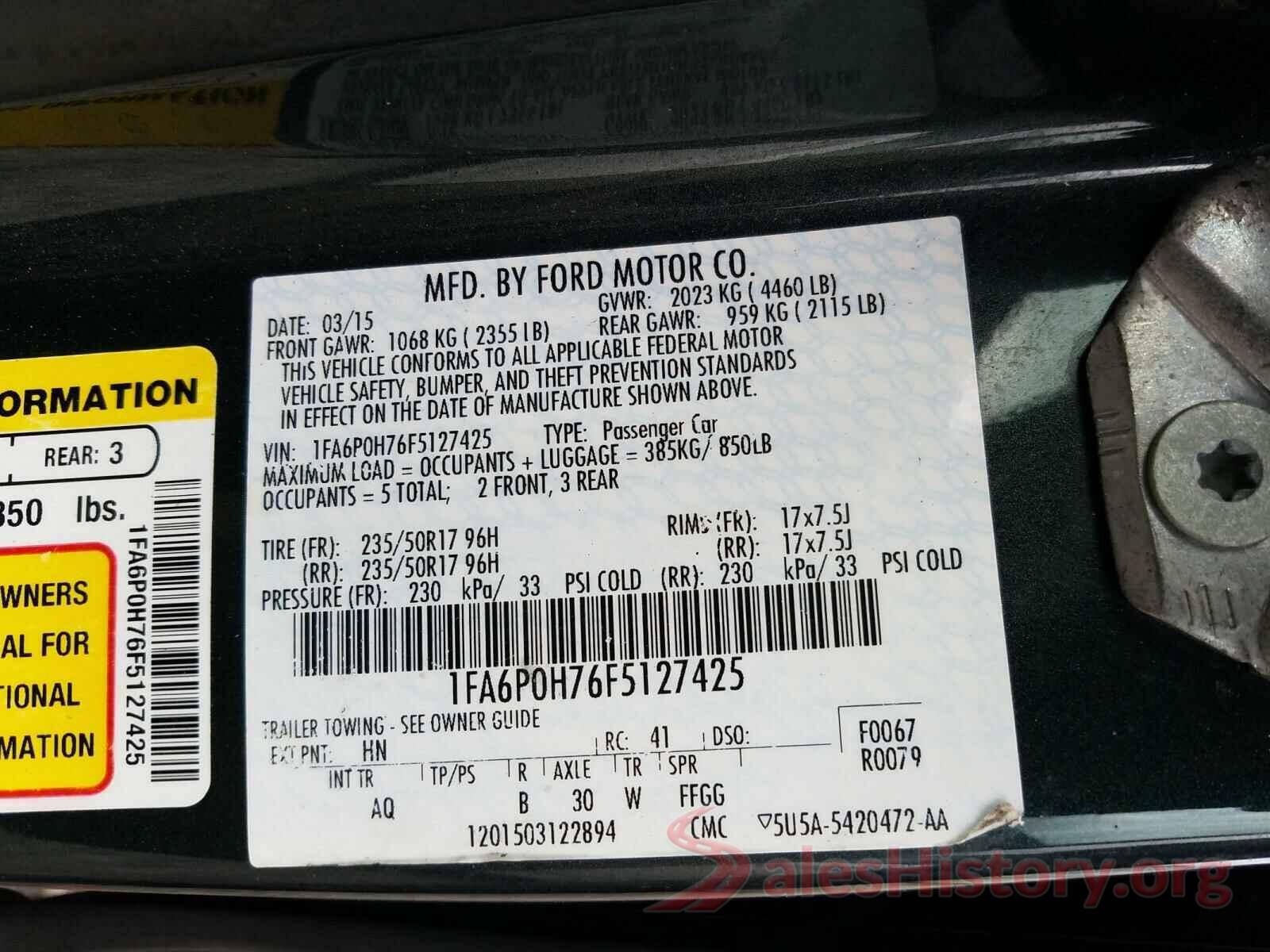 1FA6P0H76F5127425 2015 FORD FUSION