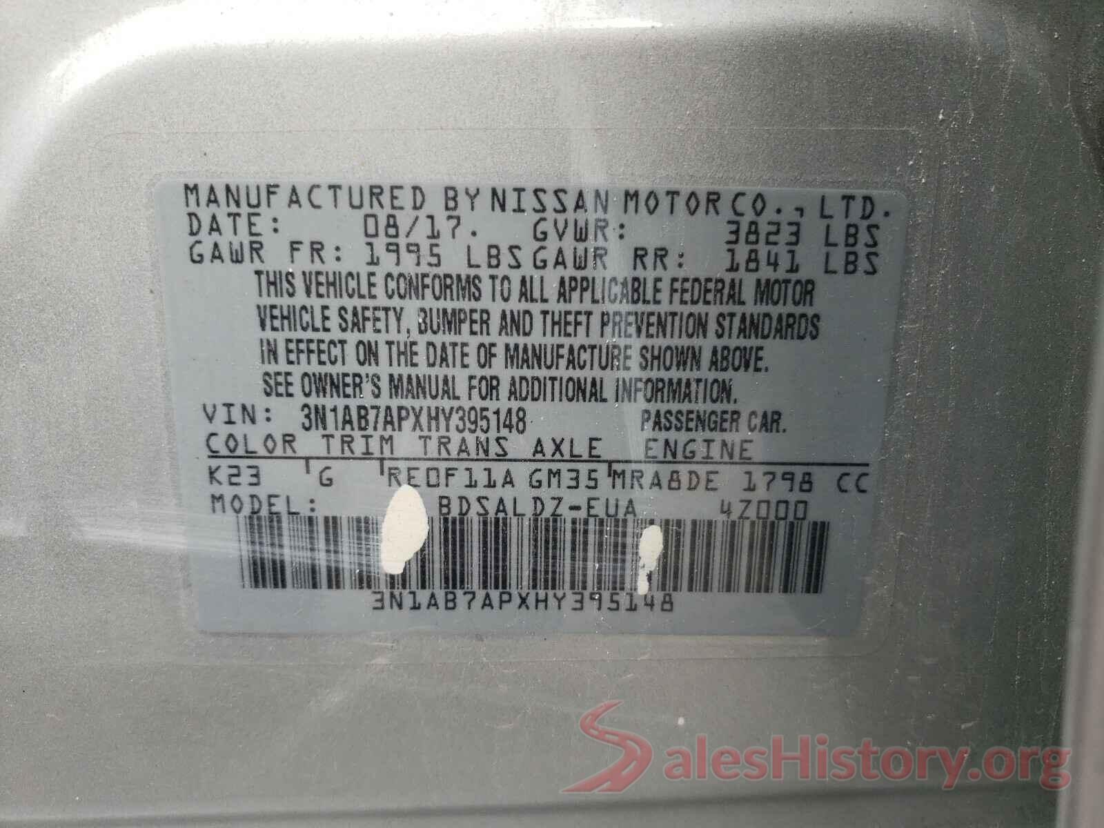 3N1AB7APXHY395148 2017 NISSAN SENTRA