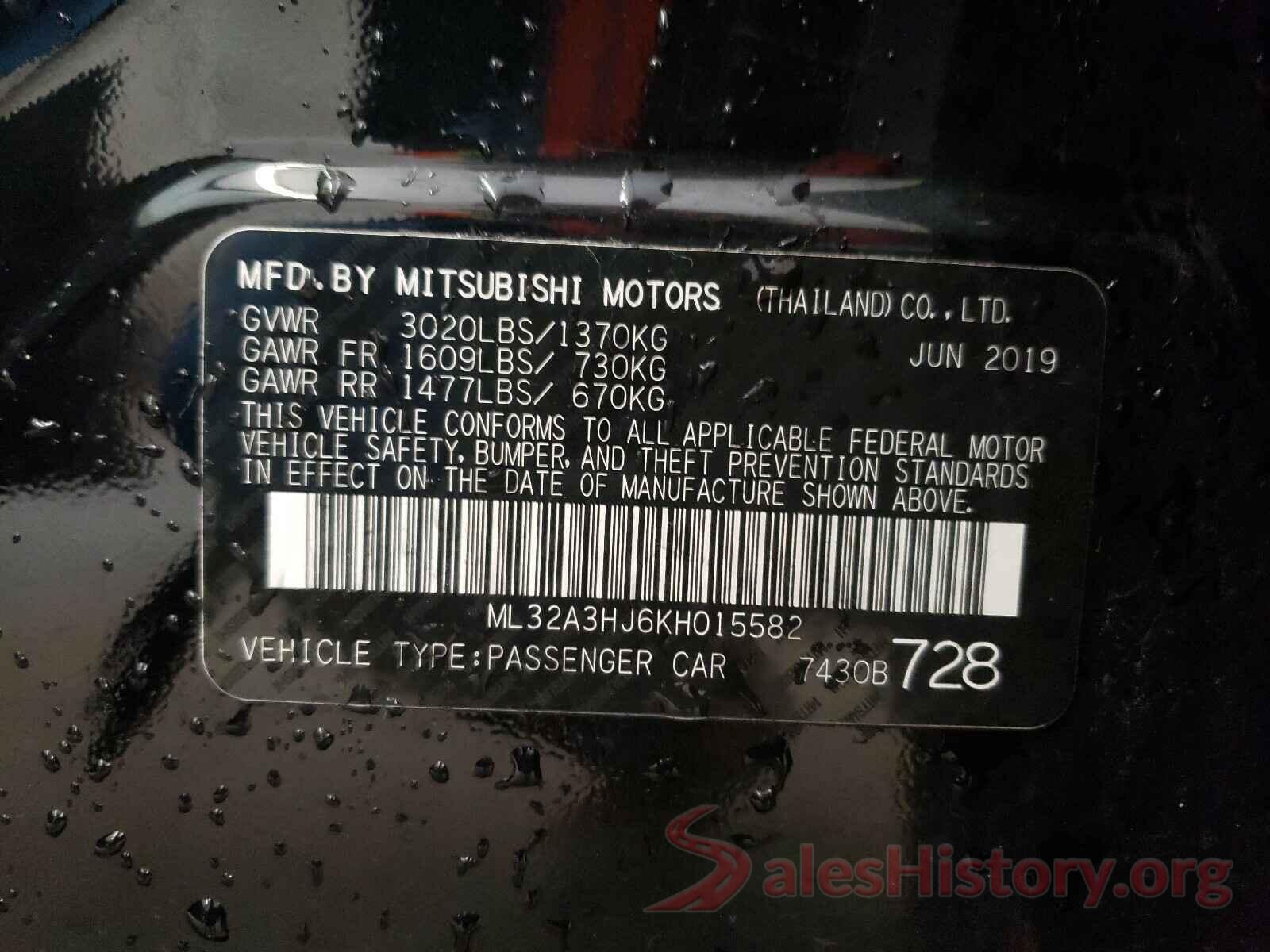 ML32A3HJ6KH015582 2019 MITSUBISHI MIRAGE