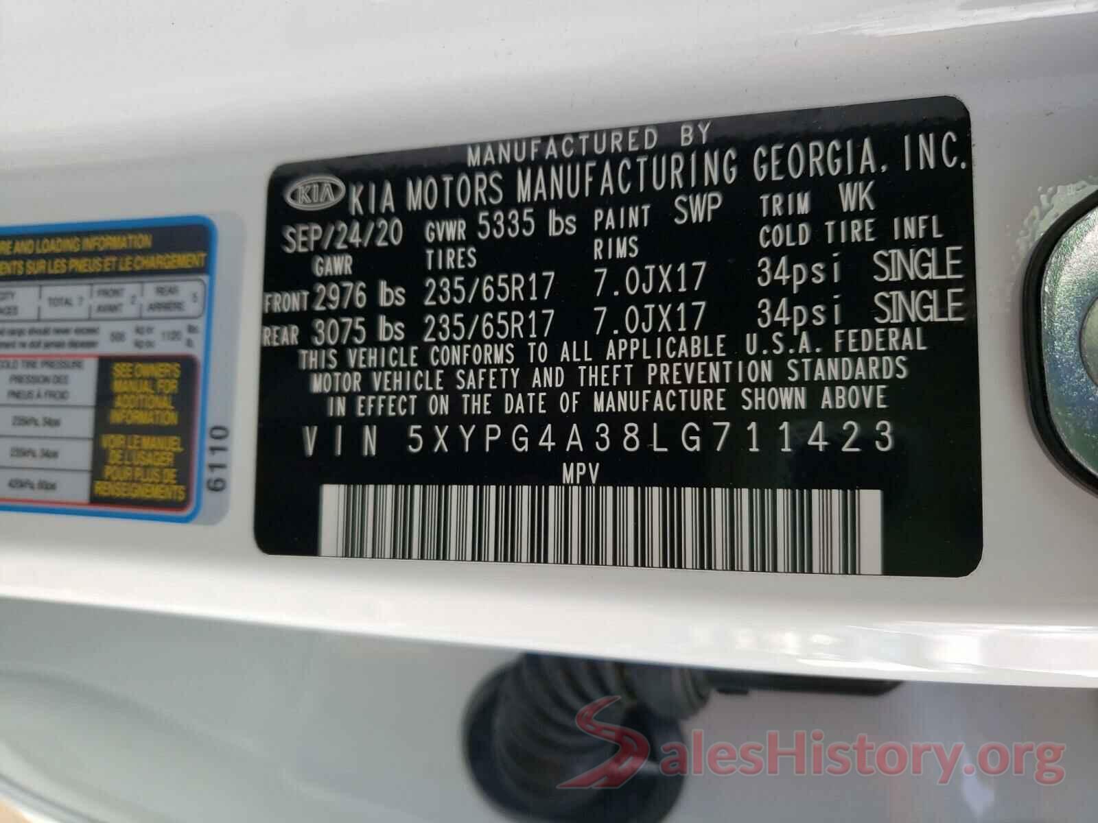 5XYPG4A38LG711423 2020 KIA SORENTO