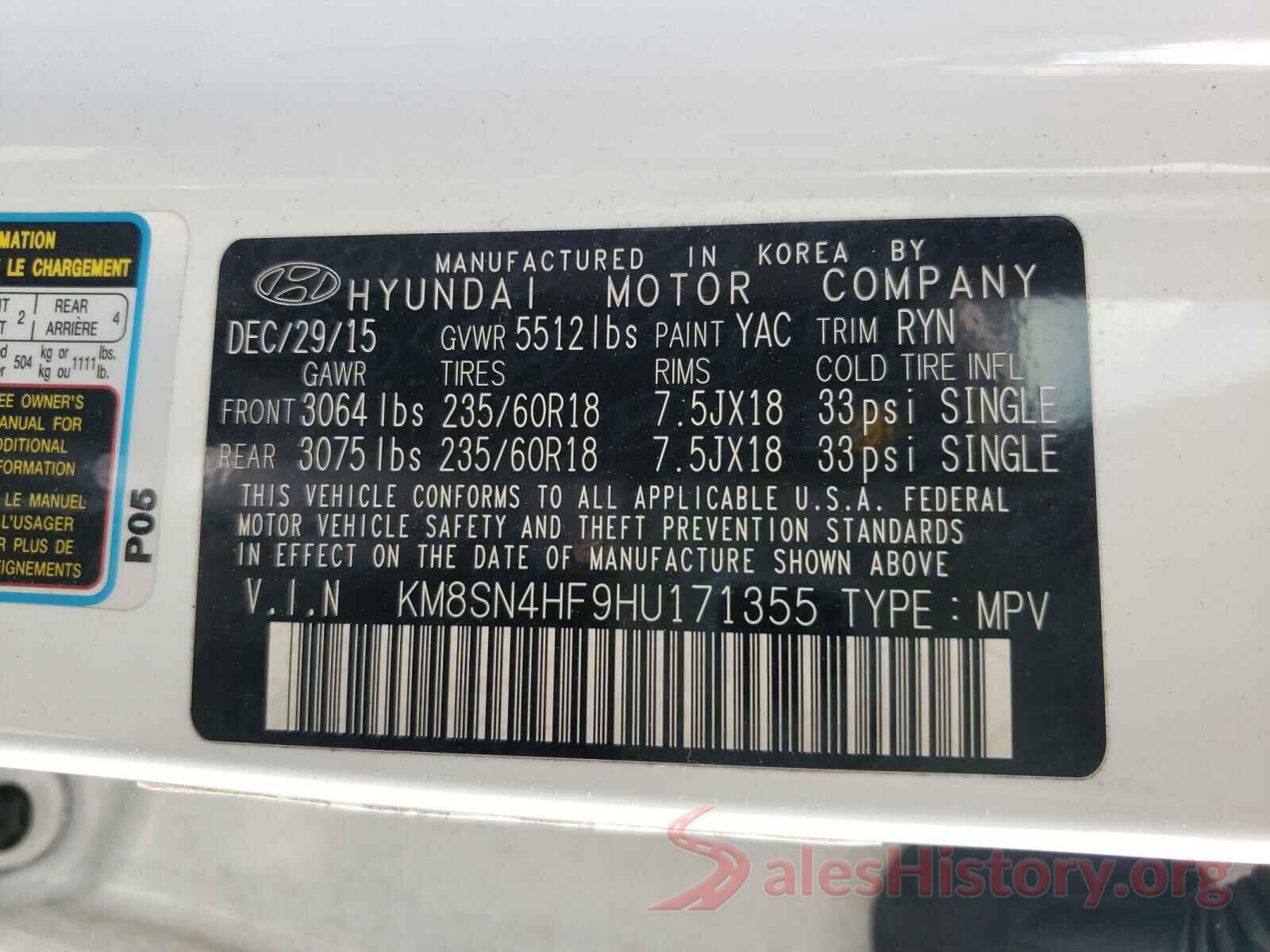 KM8SN4HF9HU171355 2017 HYUNDAI SANTA FE