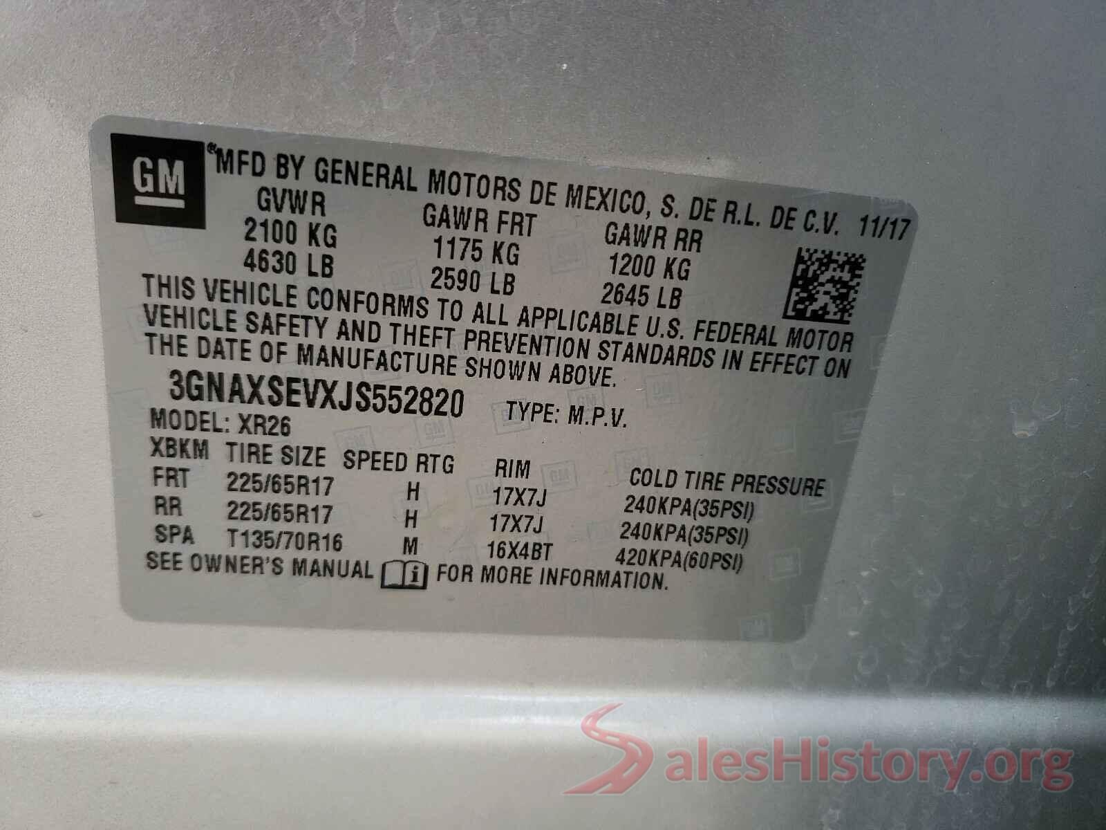 3GNAXSEVXJS552820 2018 CHEVROLET EQUINOX