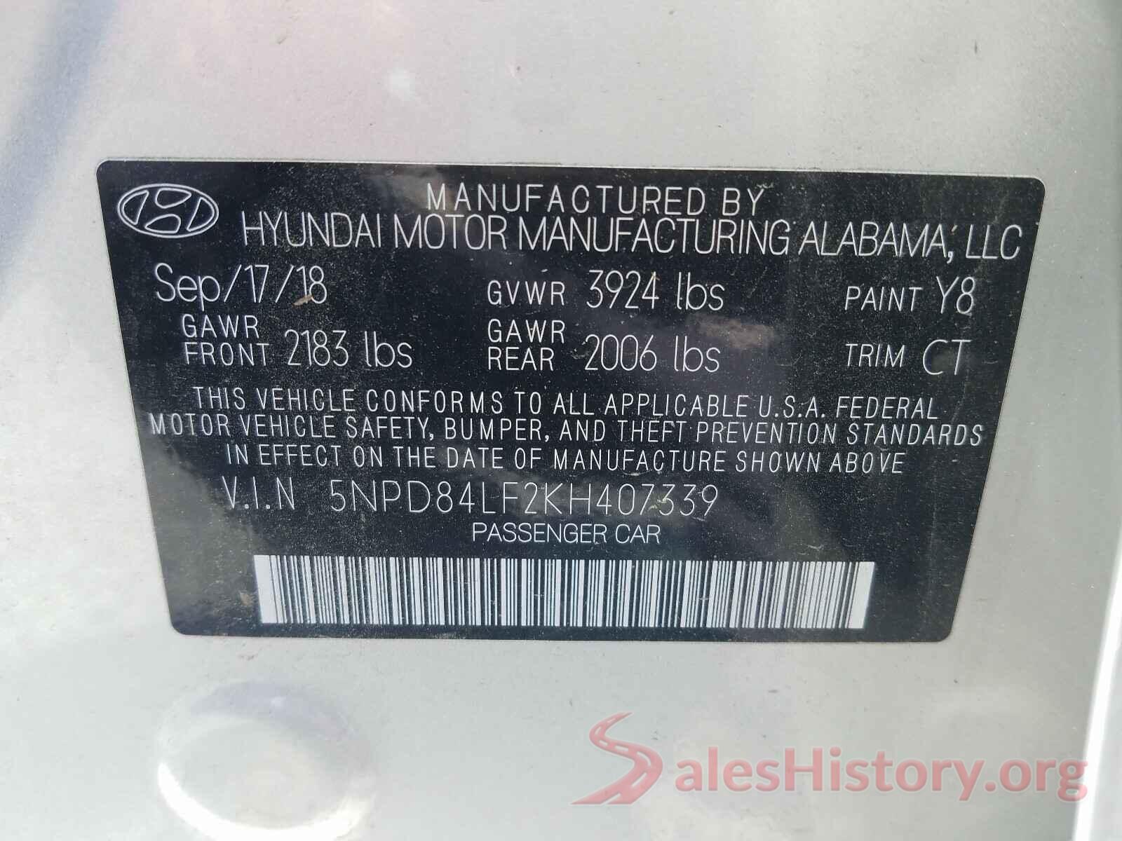 5NPD84LF2KH407339 2019 HYUNDAI ELANTRA