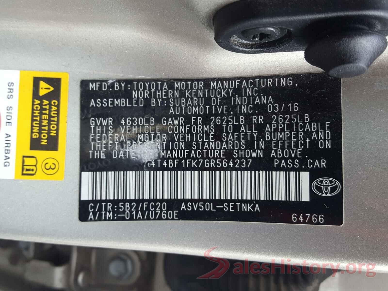 4T4BF1FK7GR564237 2016 TOYOTA CAMRY