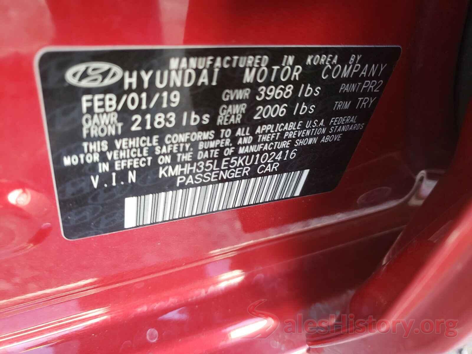 KMHH35LE5KU102416 2019 HYUNDAI ELANTRA