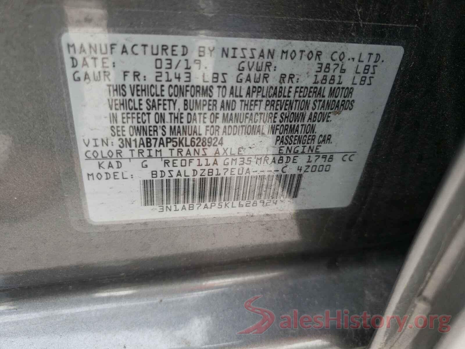 3N1AB7AP5KL628924 2019 NISSAN SENTRA