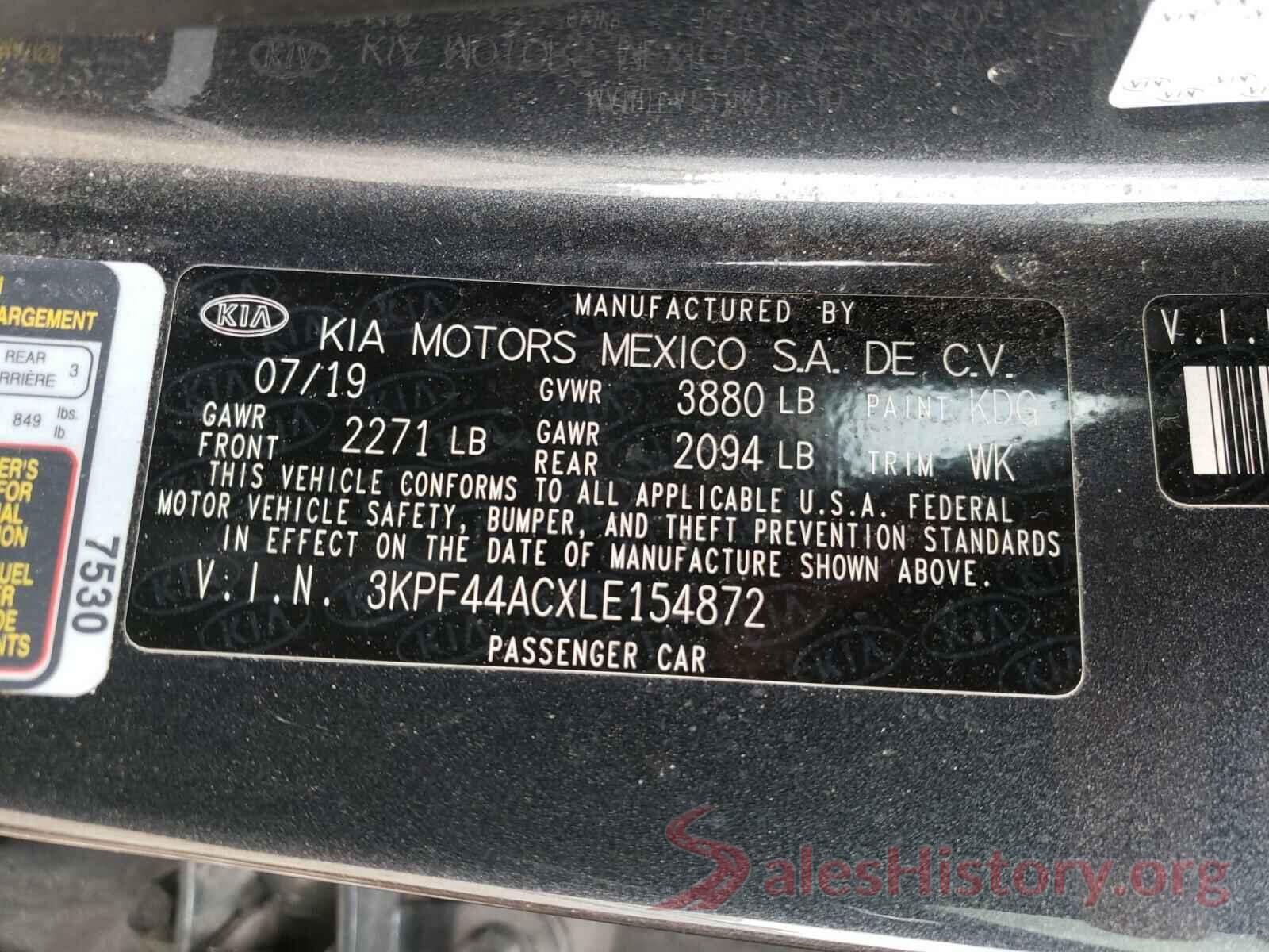 3KPF44ACXLE154872 2020 KIA FORTE