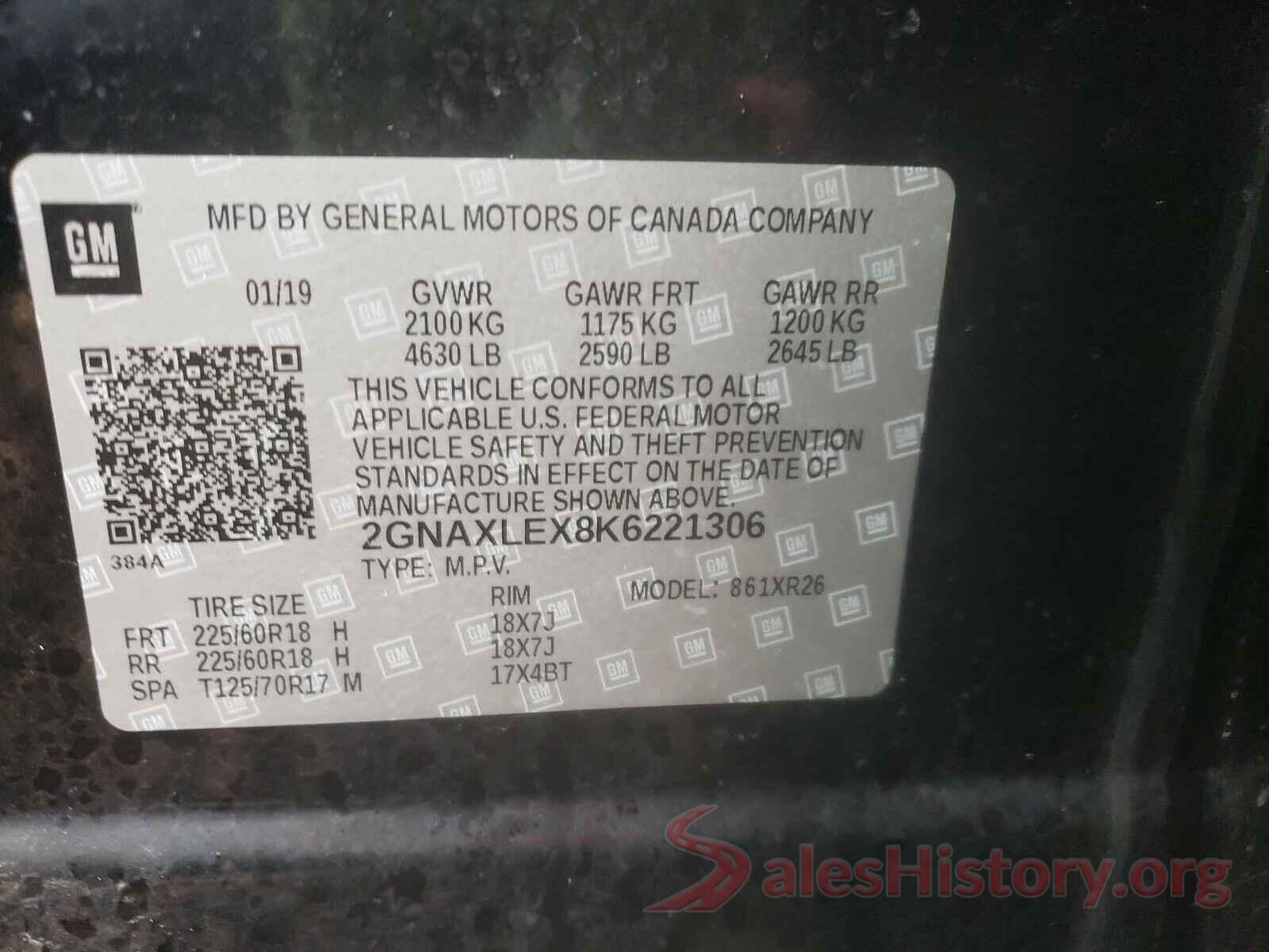 2GNAXLEX8K6221306 2019 CHEVROLET EQUINOX