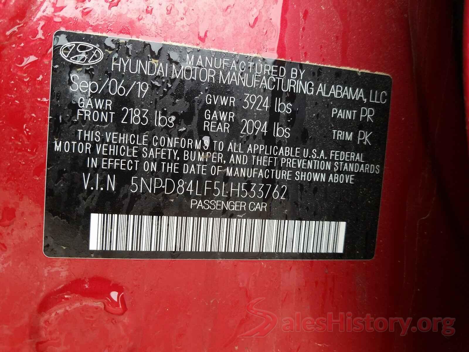 5NPD84LF5LH533762 2020 HYUNDAI ELANTRA