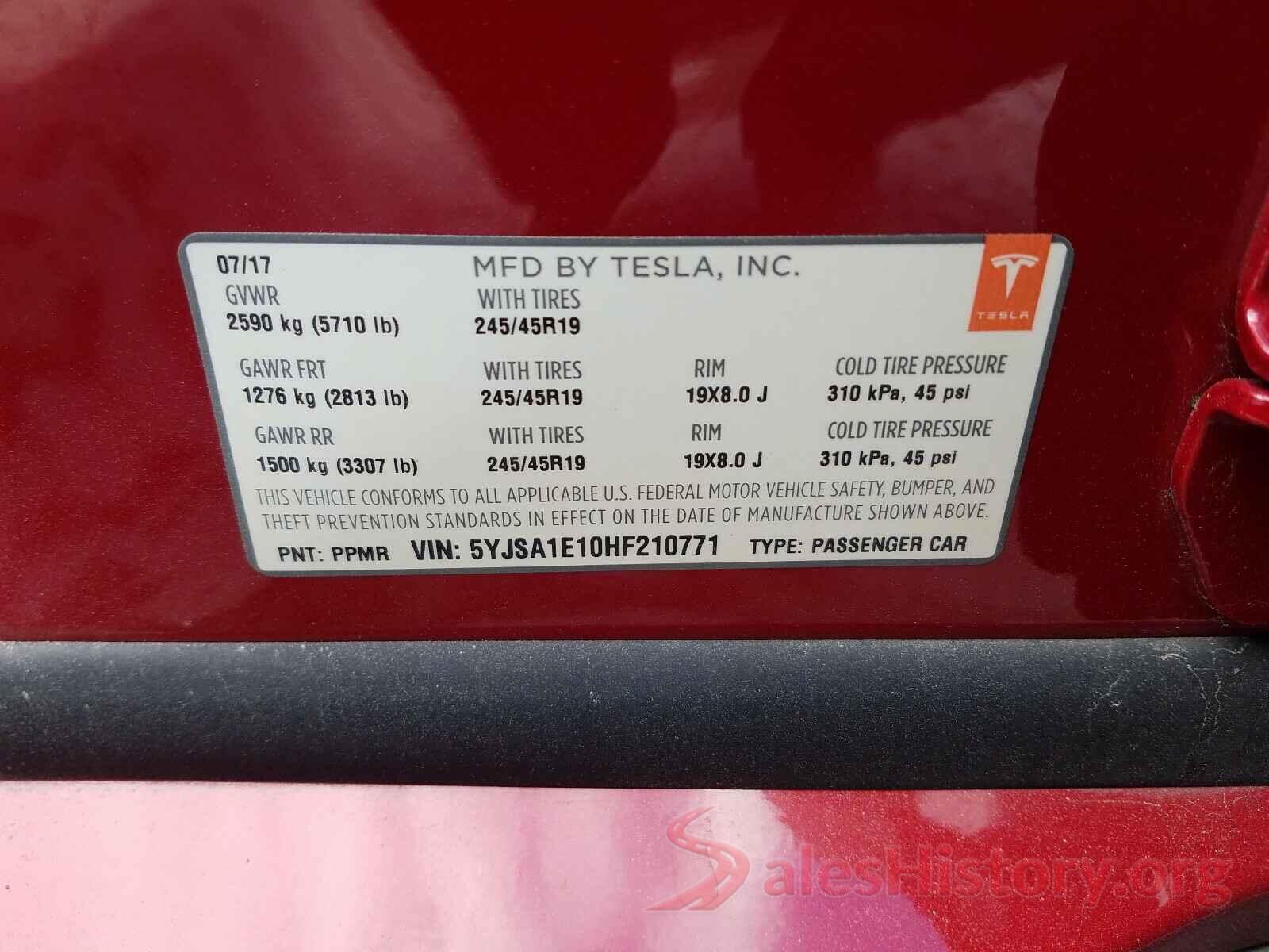 5YJSA1E10HF210771 2017 TESLA MODEL S