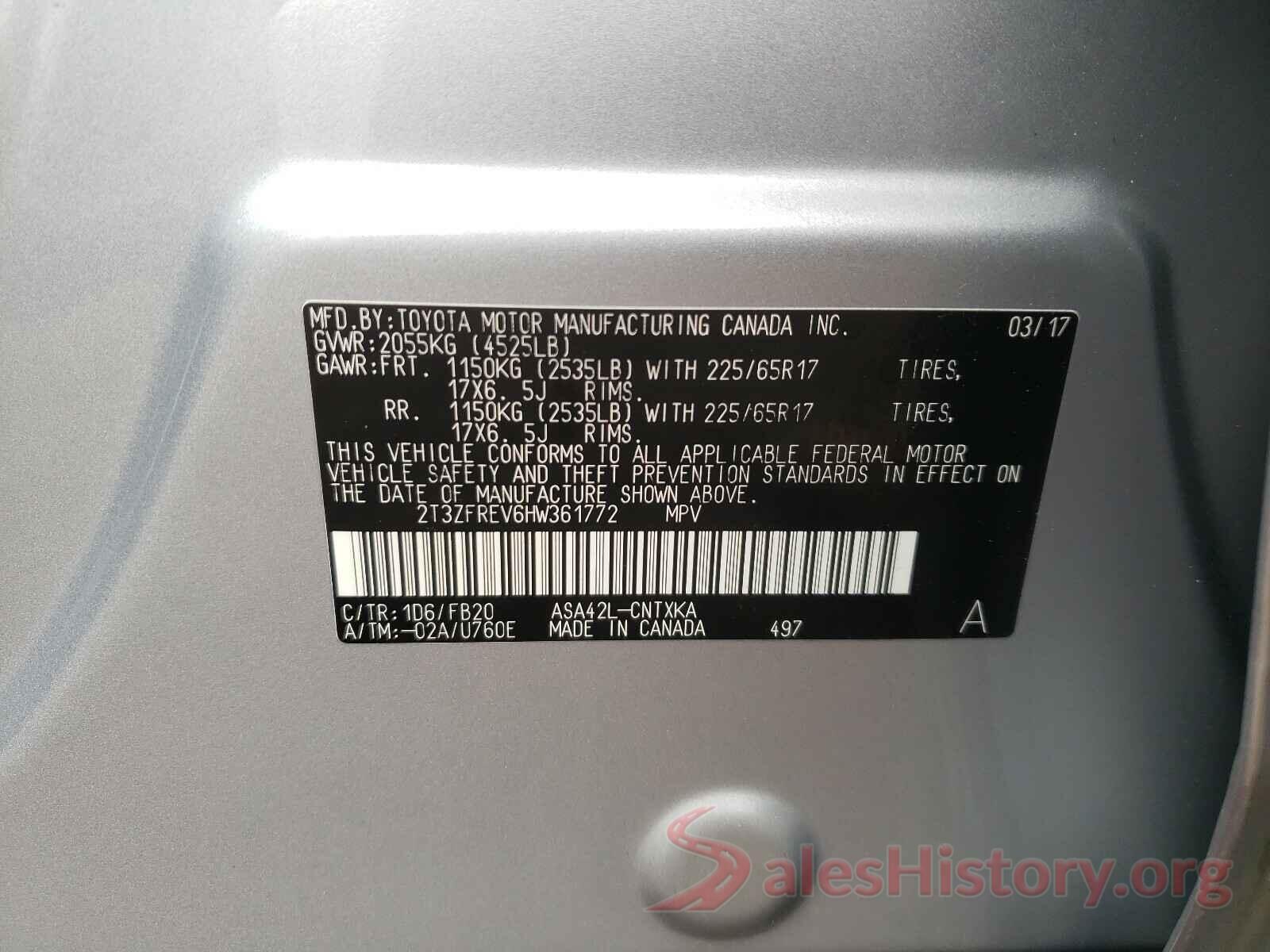 2T3ZFREV6HW361772 2017 TOYOTA RAV4