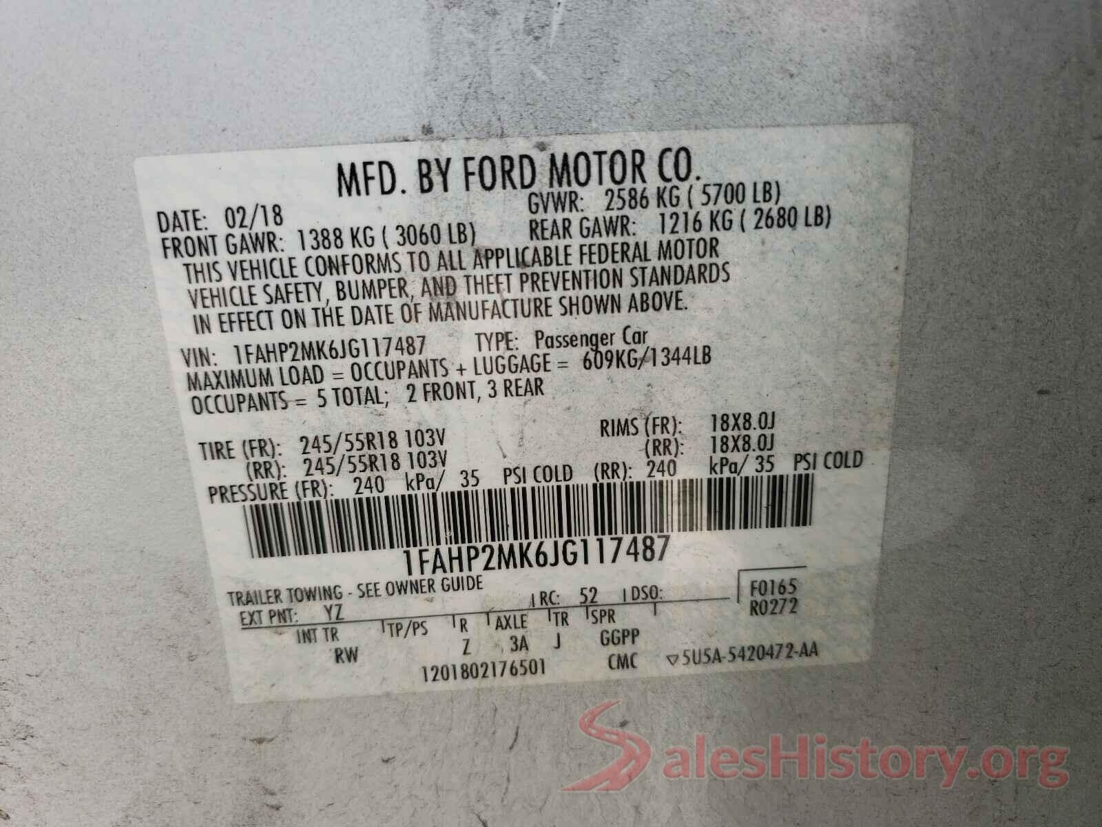 1FAHP2MK6JG117487 2018 FORD TAURUS