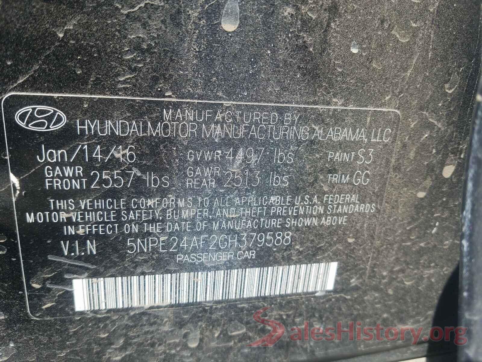 5NPE24AF2GH379588 2016 HYUNDAI SONATA