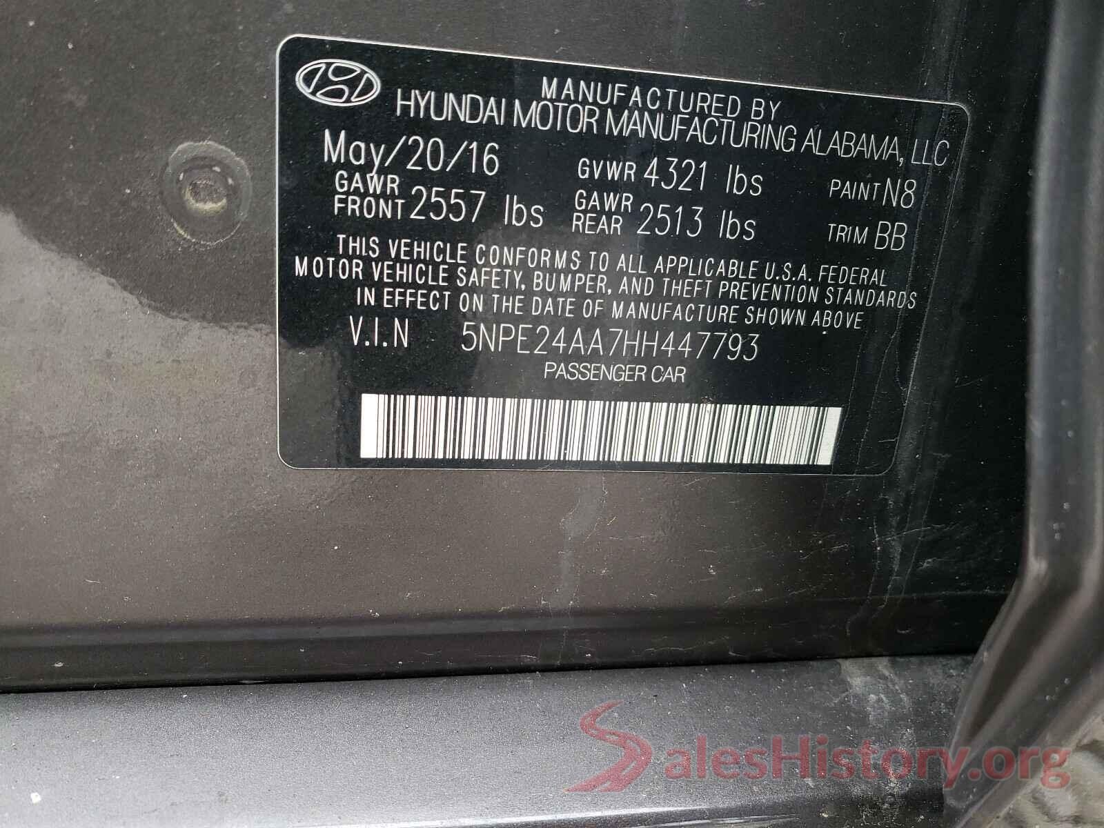 5NPE24AA7HH447793 2017 HYUNDAI SONATA