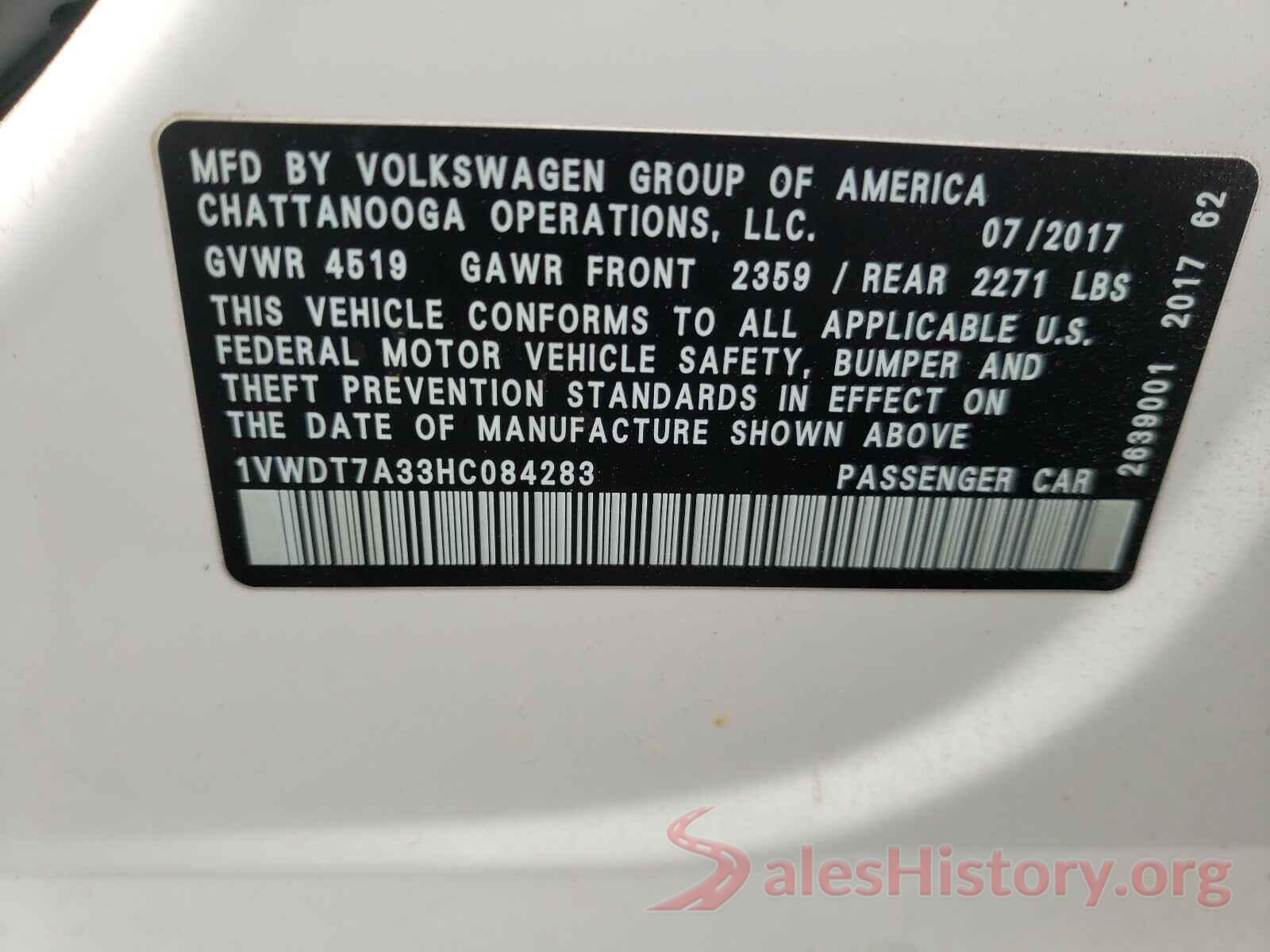 1VWDT7A33HC084283 2017 VOLKSWAGEN PASSAT