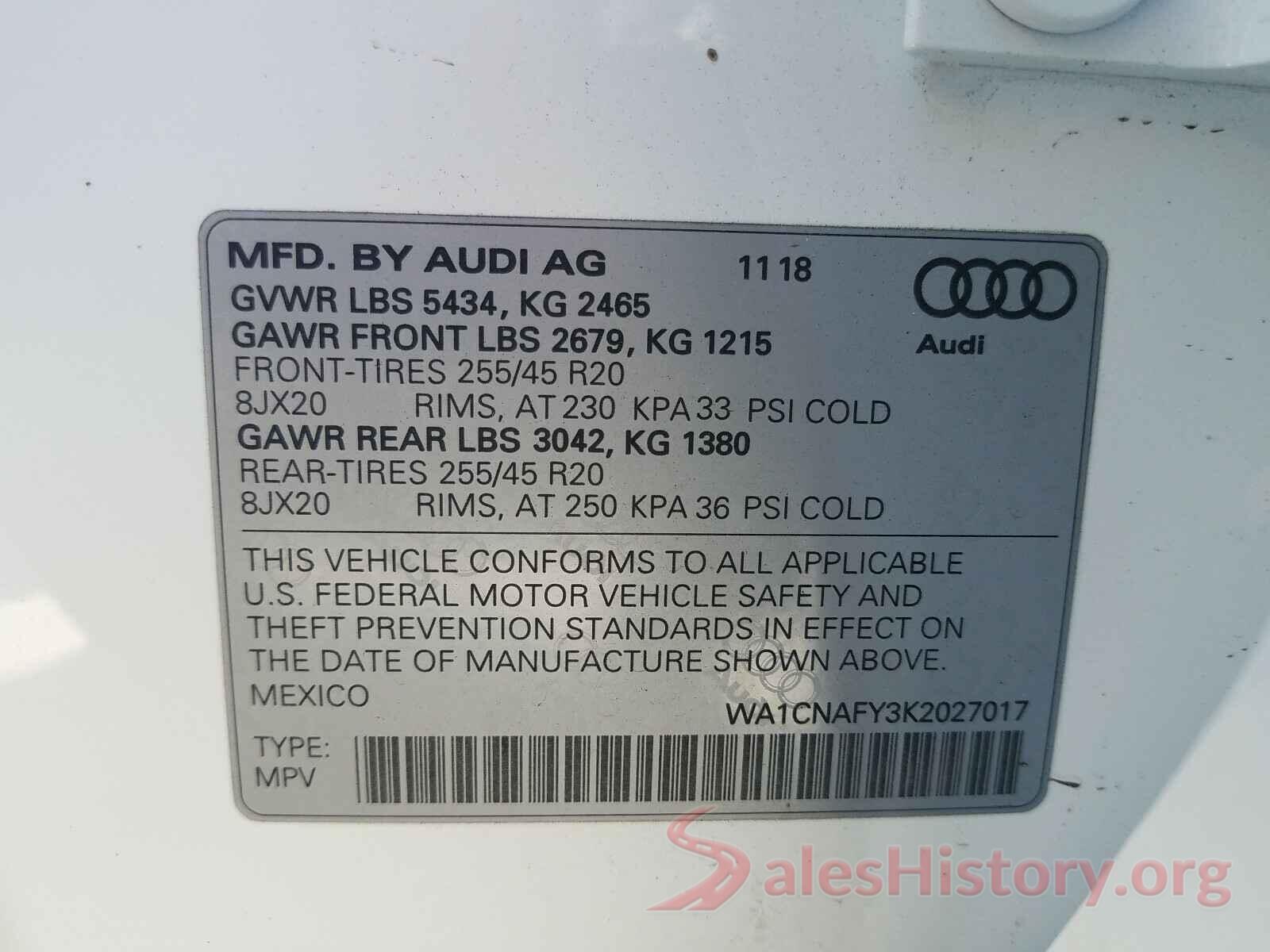 WA1CNAFY3K2027017 2019 AUDI Q5