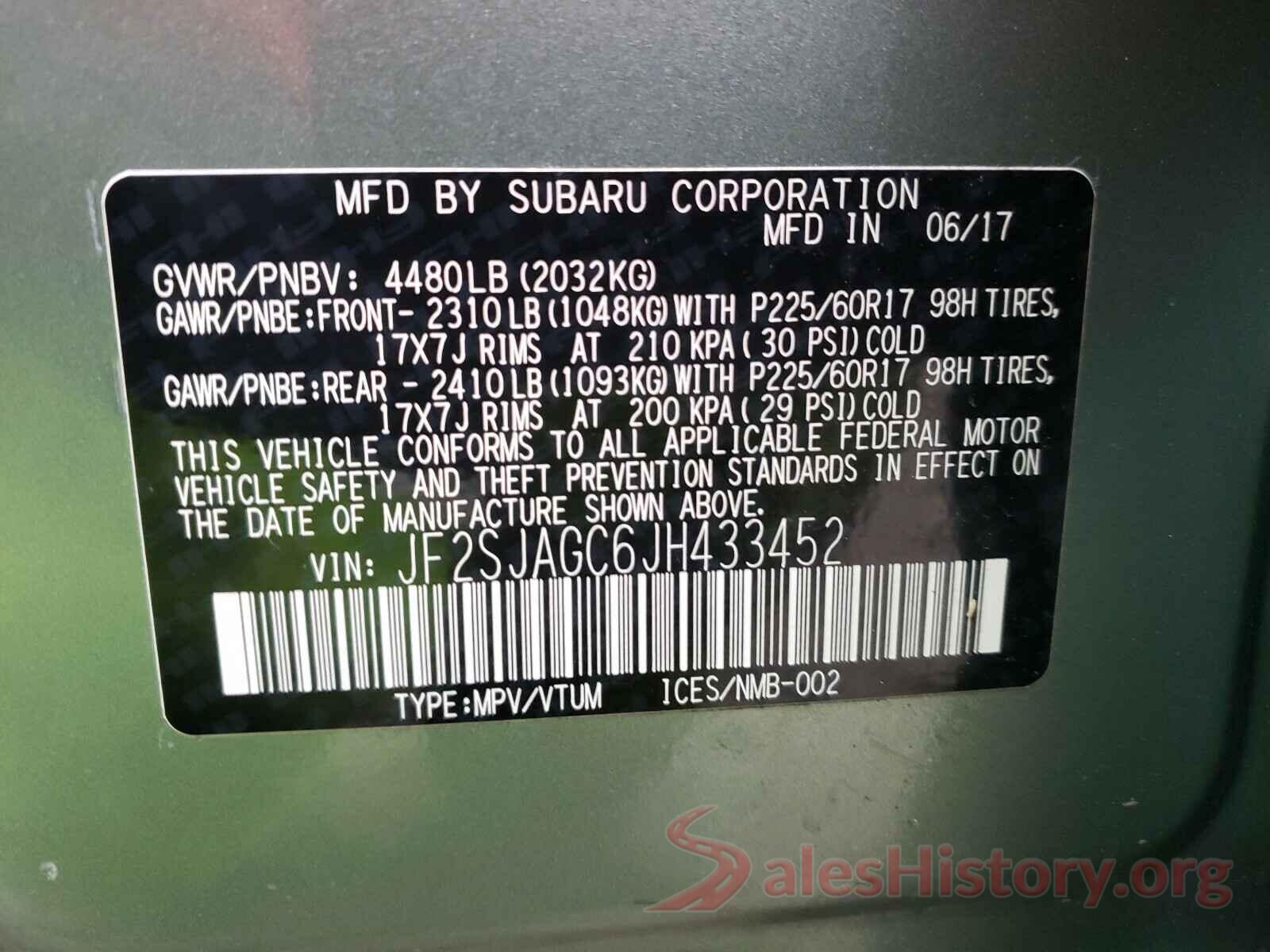 JF2SJAGC6JH433452 2018 SUBARU FORESTER