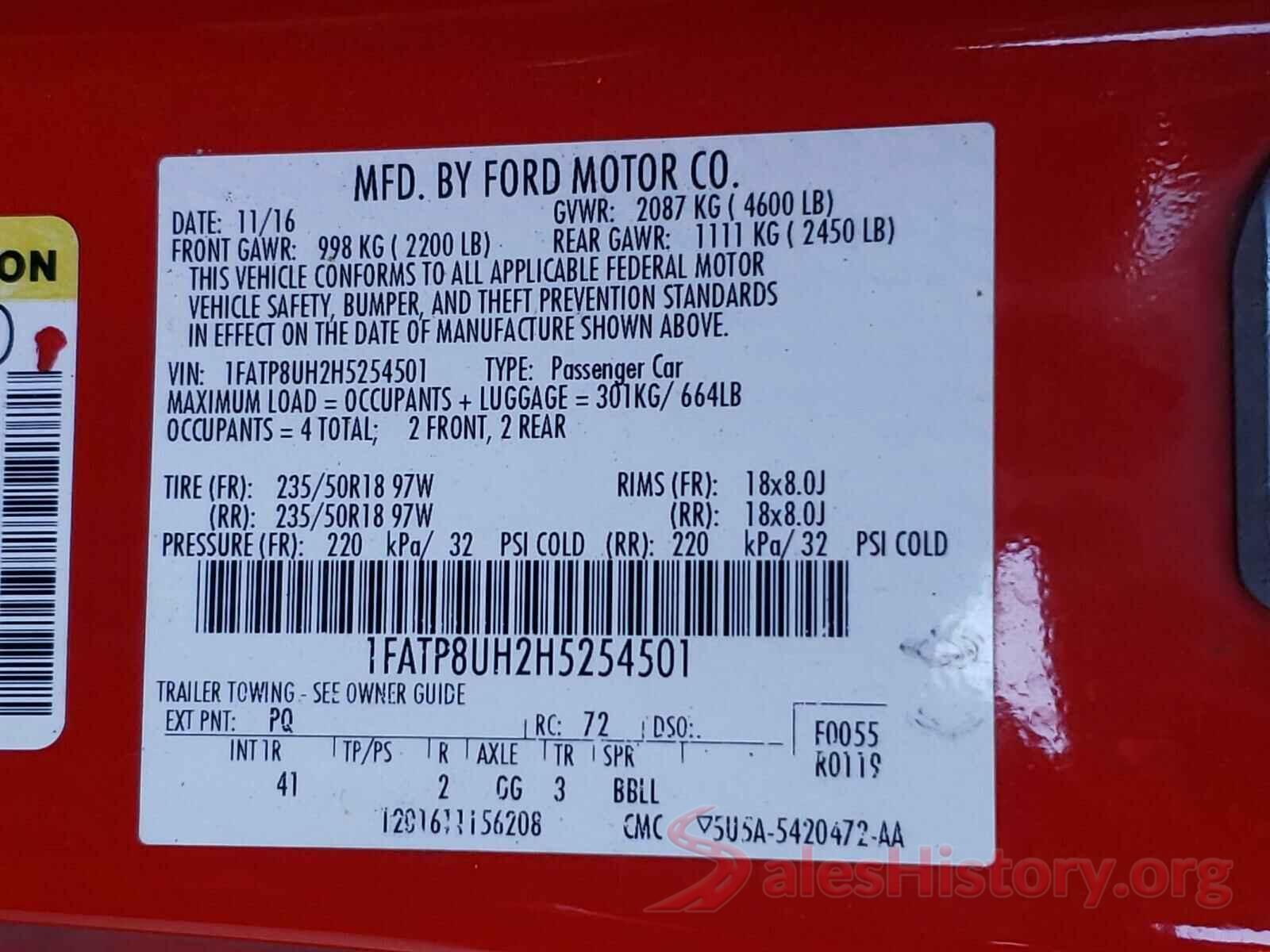 1FATP8UH2H5254501 2017 FORD MUSTANG