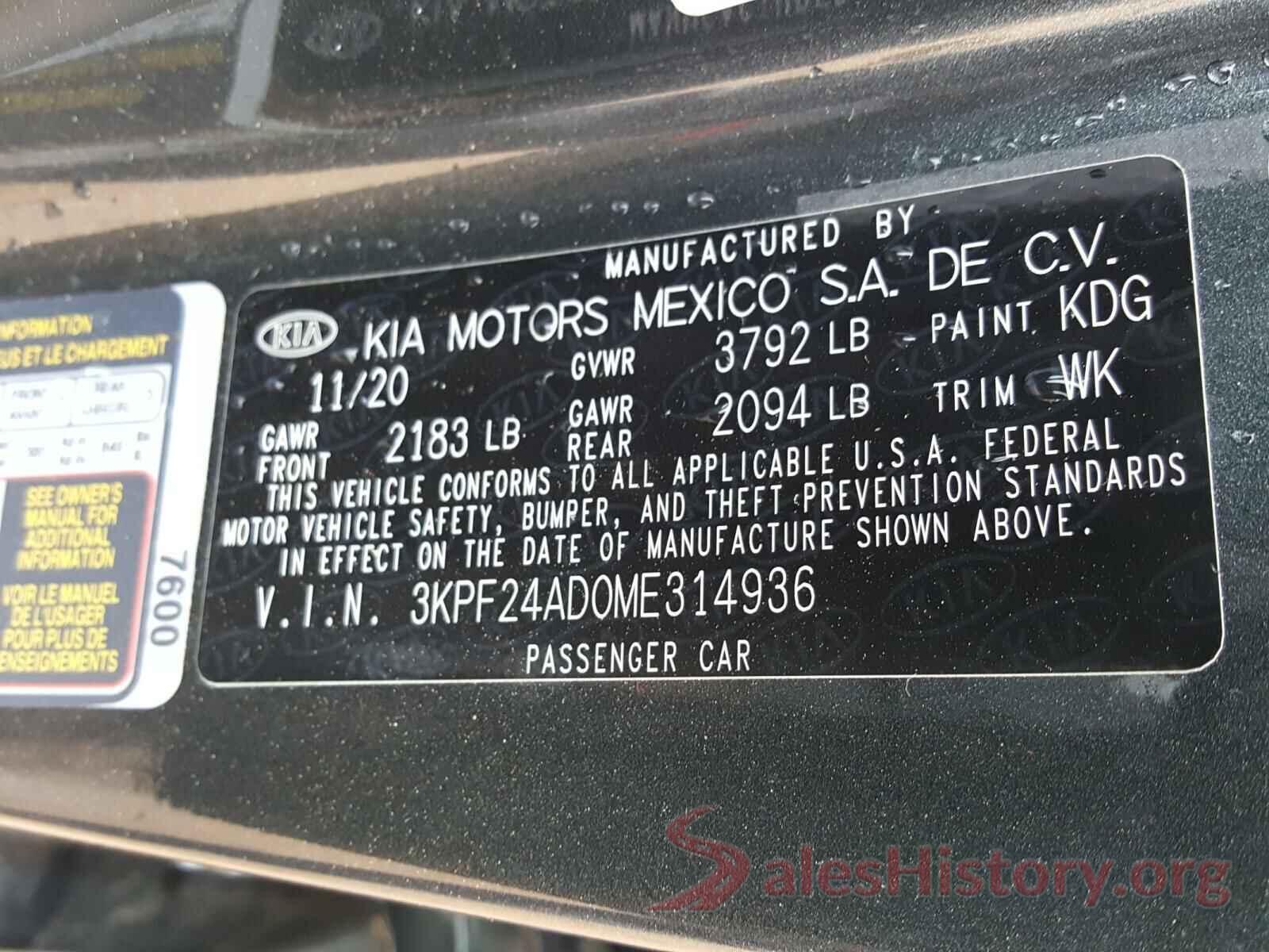 3KPF24AD0ME314936 2021 KIA FORTE