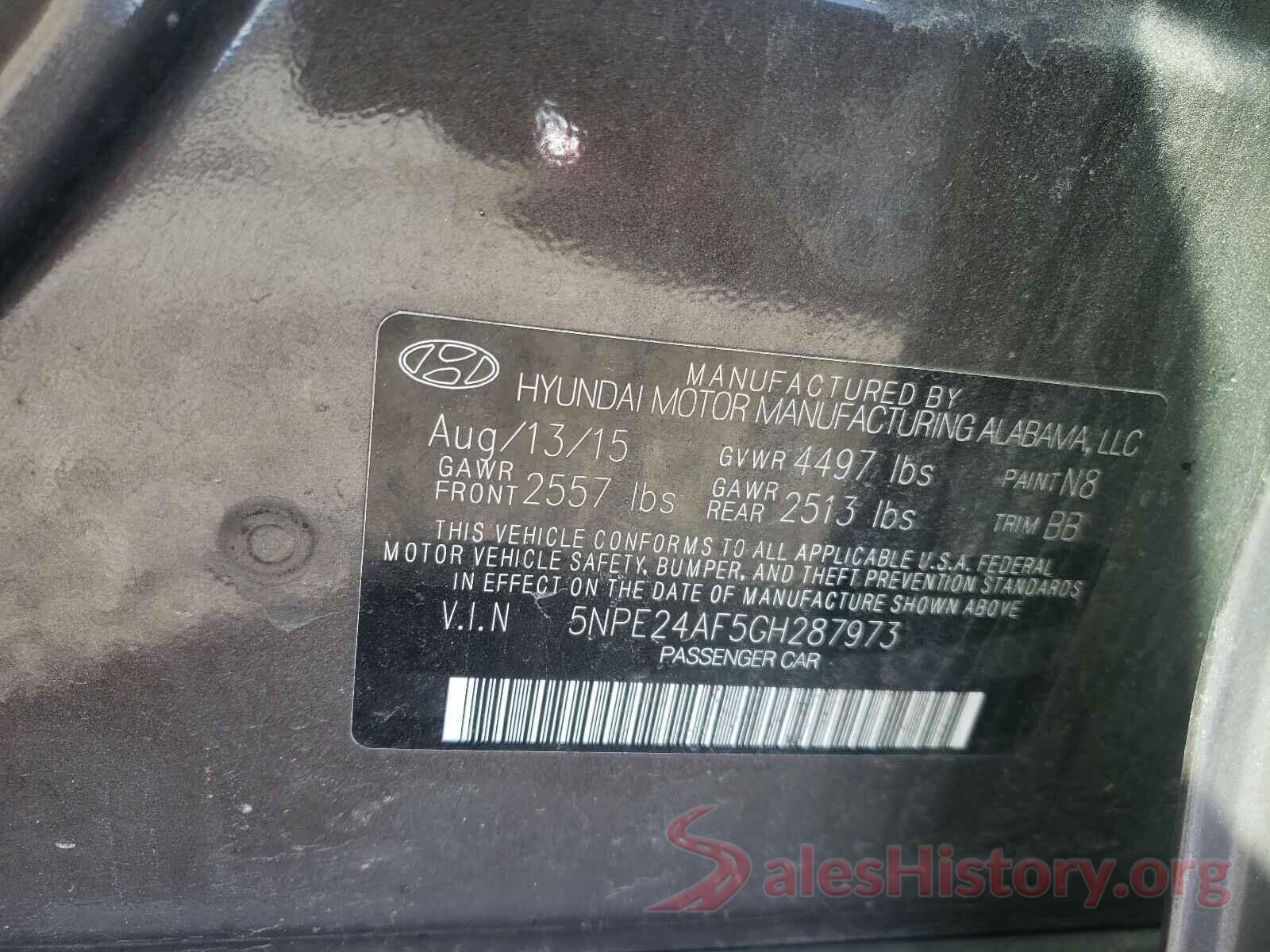 5NPE24AF5GH287973 2016 HYUNDAI SONATA