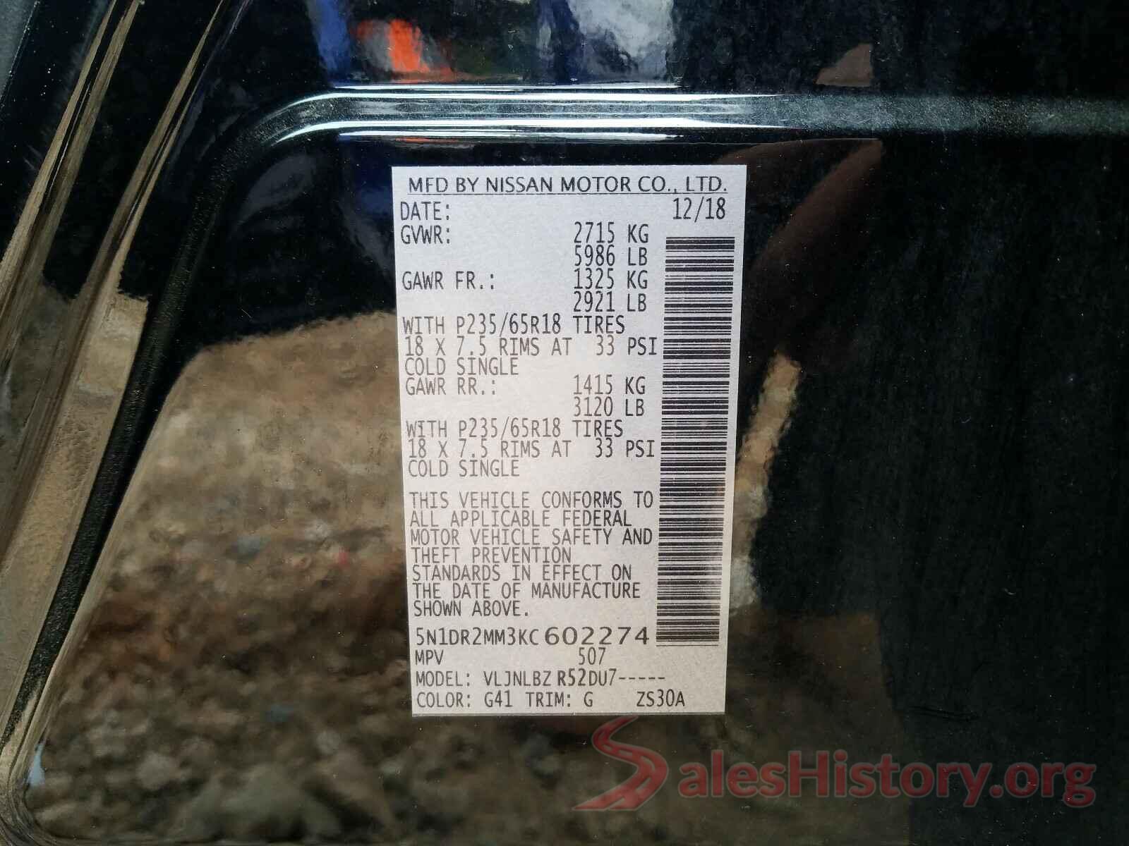 5N1DR2MM3KC602274 2019 NISSAN PATHFINDER